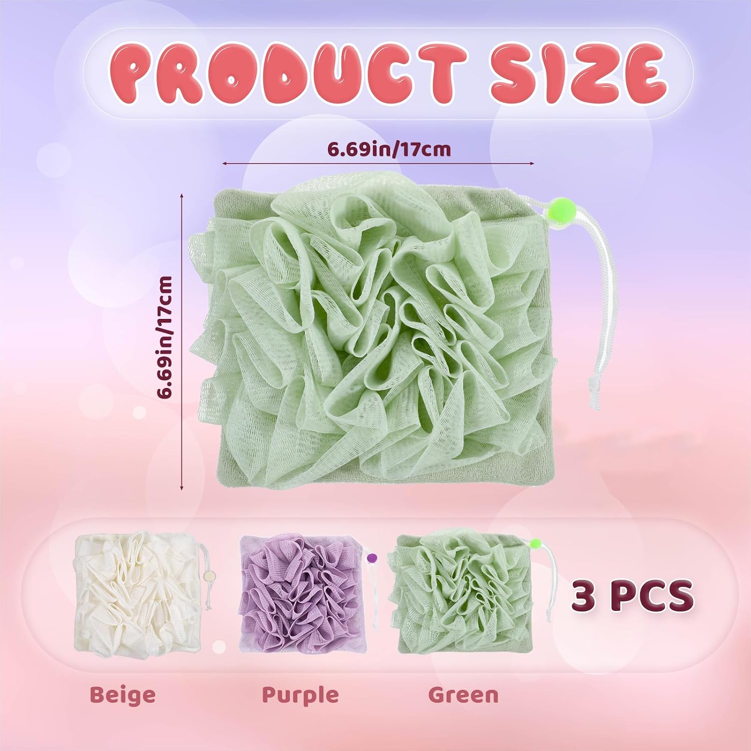 3 PCS Soap Bar Loofah, 2-in-1 Soap Loofah Pouch, Exfoliating & Reusable Washcloth Loofa for Body Wash (Beige, Green, Purple)