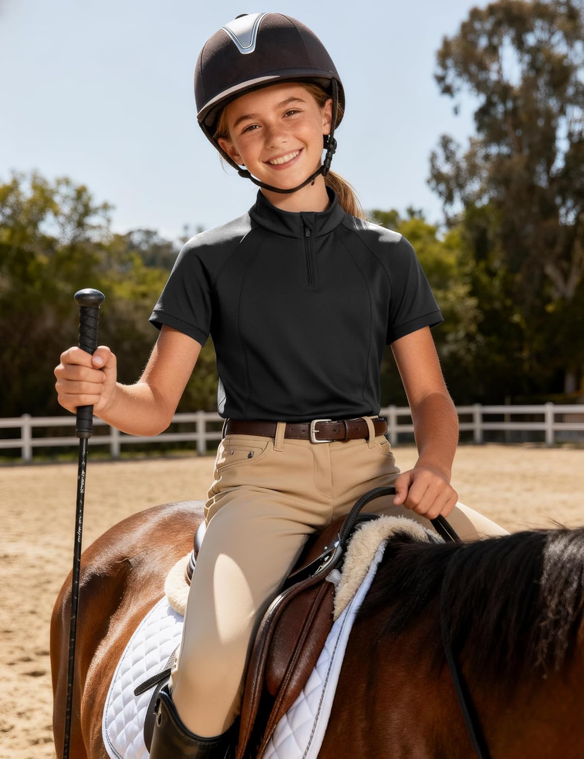 JOCMIC Girls Equestrian Shirt Short Sleeve Quick Dry Horse Riding Shirts Half Zip Horseback Show Shirt - Image 3