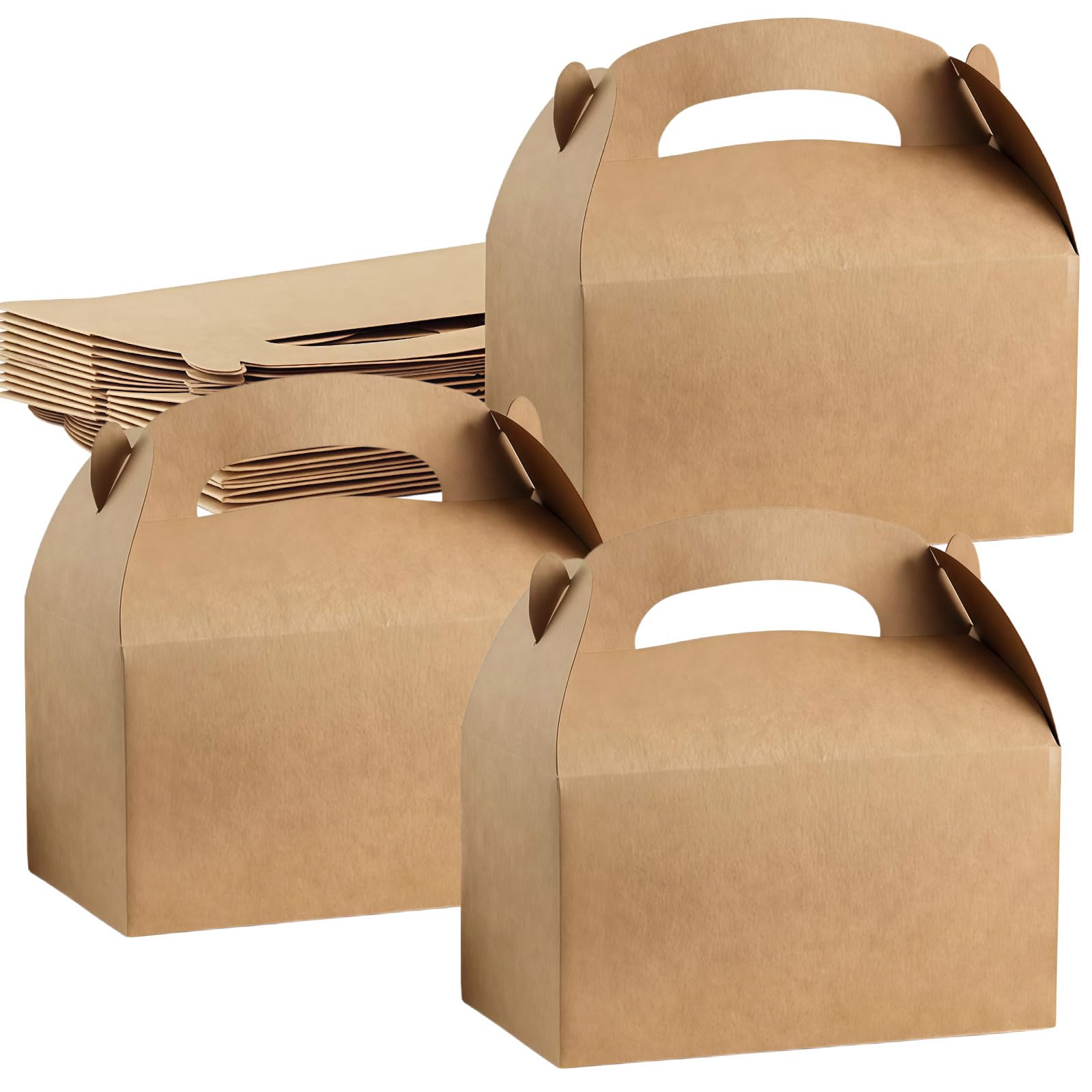 30 Pack Kraft Brown Party Food Boxes with Handles, 16 x 9 x 8.6 cm Cardboard Party Favour Boxes for Sweets Treats Cookies, Rustic Gift Boxes for Birthday Wedding Baby Shower