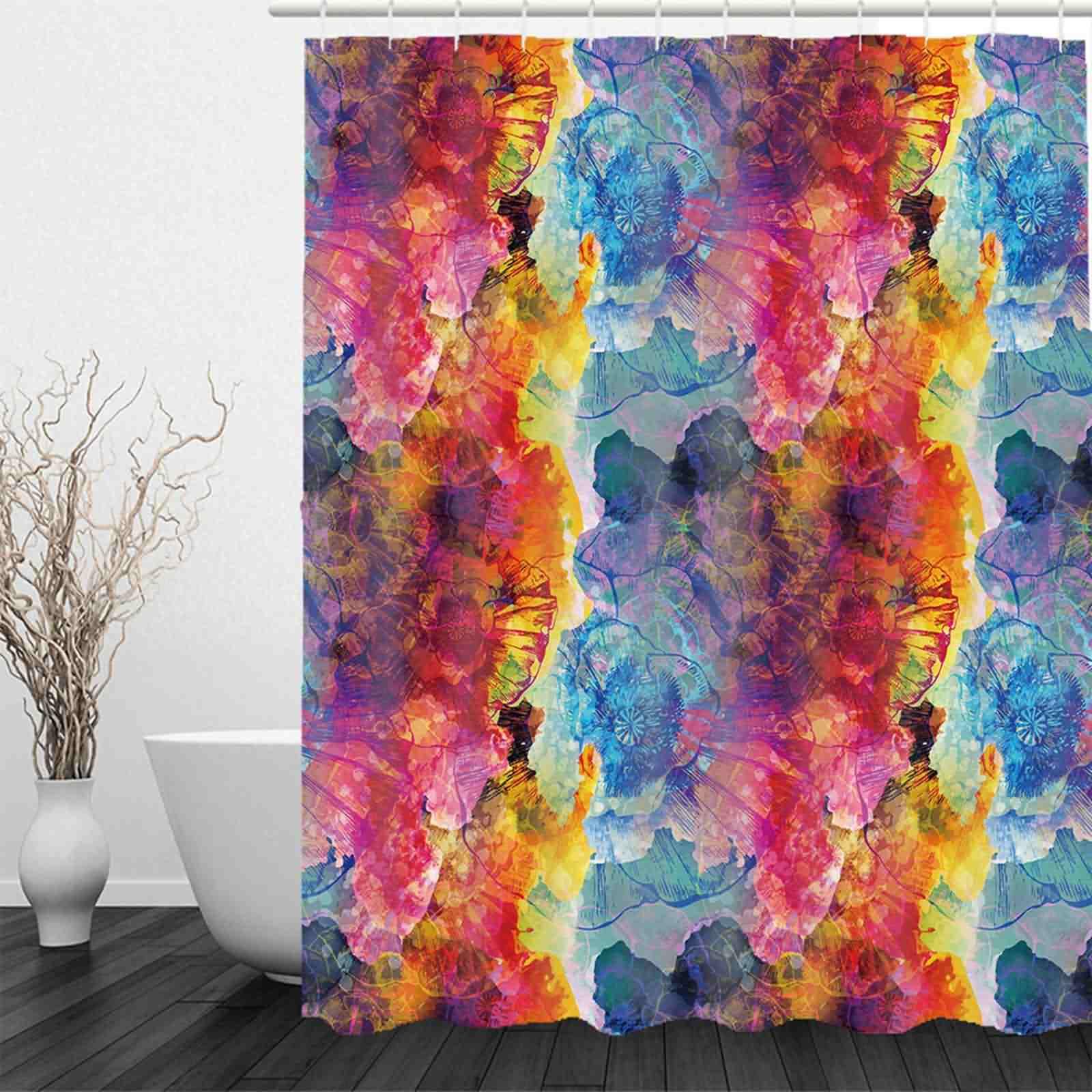Rideau Douche Isolant Occultant Petite Fenetre Salle Bain Fleurs Tissu Imperméable Bleu Rose Violet Orange Imperméable Anti-Moisissure, Lavable Machine 220x180cm