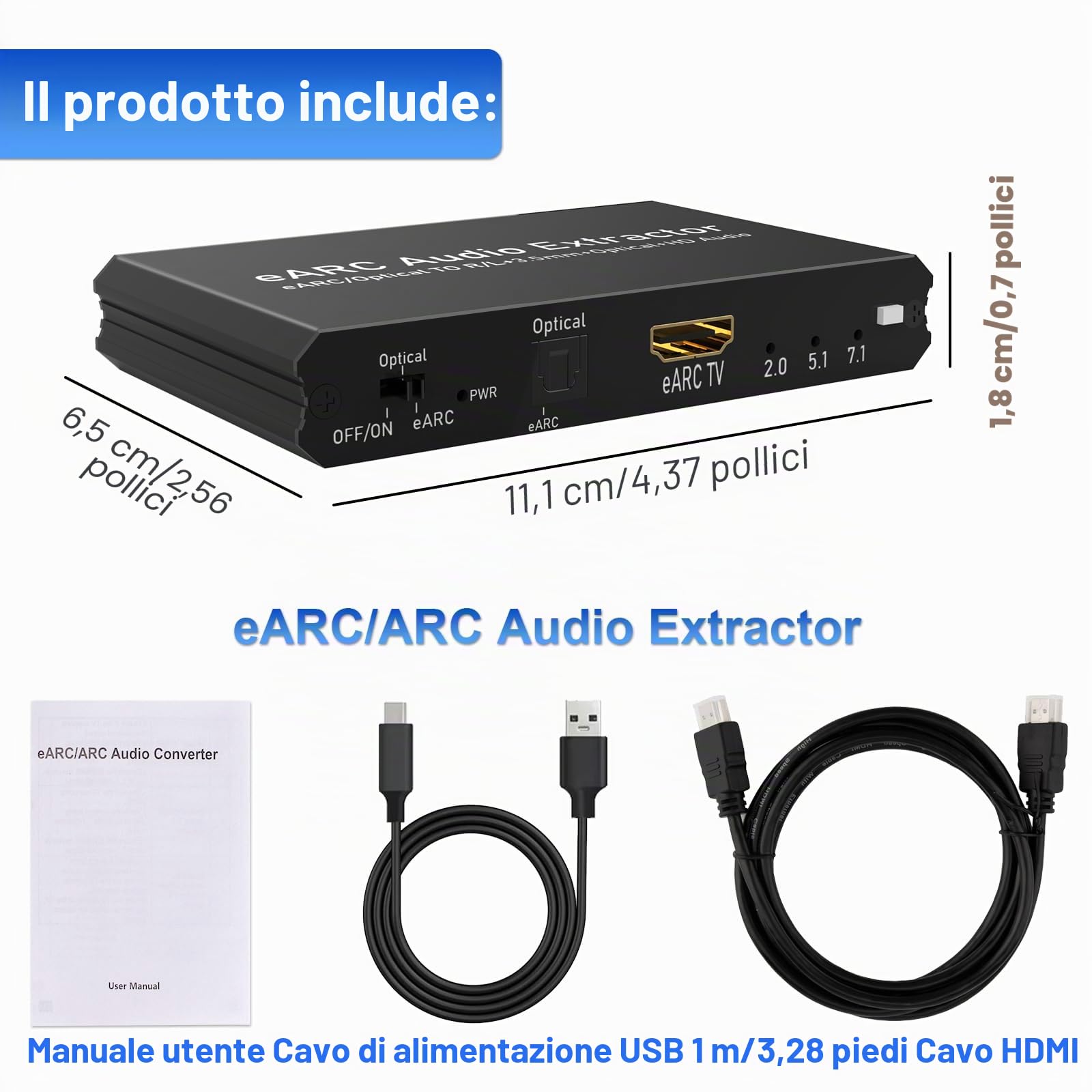 Tendak 192KHz eARC/ARC Audio Extractor,convertitore audio da digitale ad analogico,HDMI eARC/ARC+ottico a HDMI+ottico+L/R stereo da 3,5 mm per amplificatore per altoparlanti soundbar HDTV e cuffie