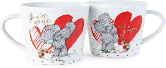 Me to You Tatty Teddy Double Mug Gift Set - Official Collection, Blue,gold,grey,red