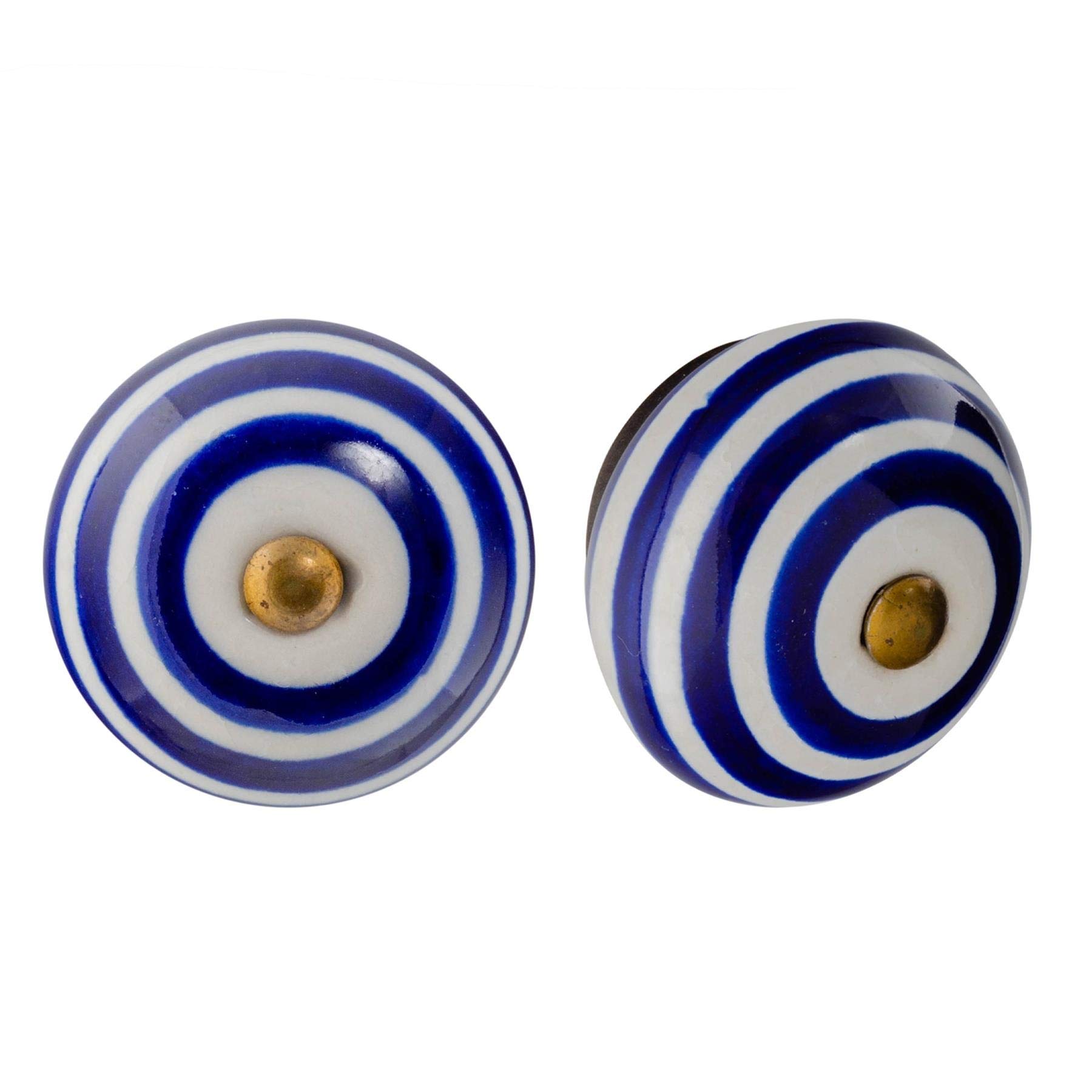 Nicola Spring Ceramic Cupboard Drawer Handle Knobs - Stripe Design - Dark Blue - Pack of 12