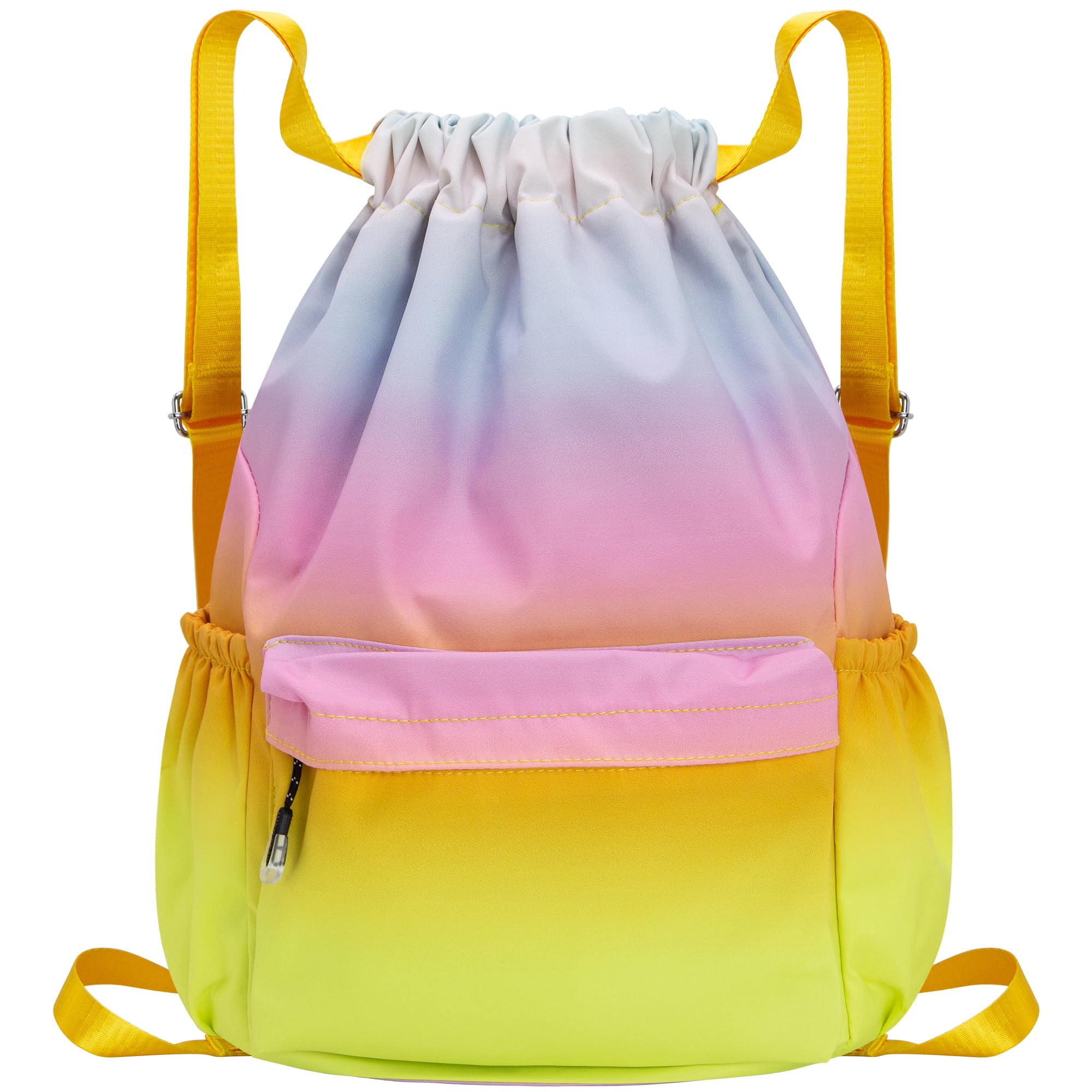 HOLYLUCK Drawstring Backpack Sports Gym Bag Water Resistant String Bag Cinch Sackpack with Side Zipper Pocket for Shopping