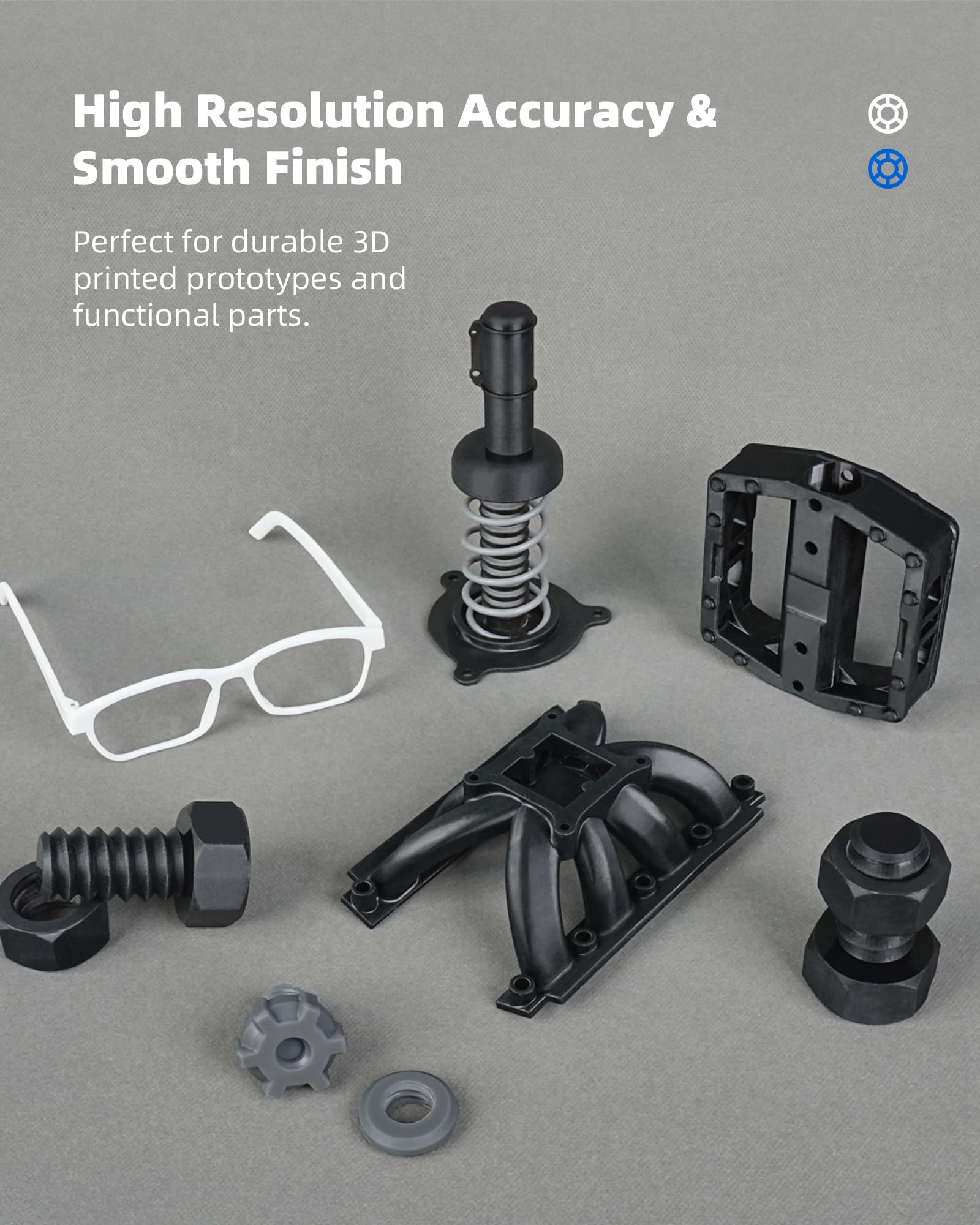 Inslogic Żywica Nylon-Like Tough do drukarki 3D, wysoka odporność na uderzenia i elastyczność dla drukarek LCD,DLP,SLA, żywica 365-405nm UV-Curing do części funkcjonalnych, 1kg, szary