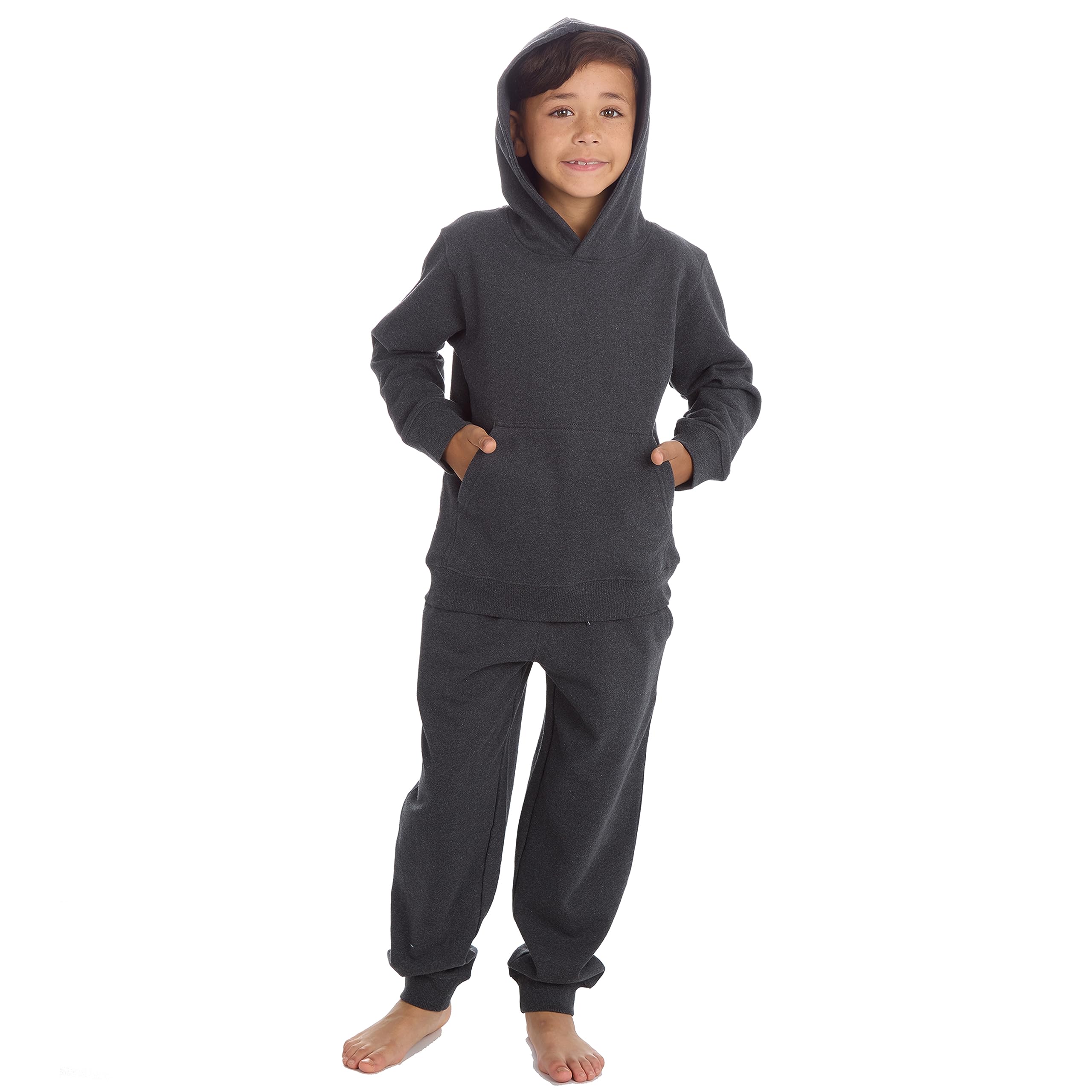 Metzuyan Kids Boys Plain Tracksuit Pullover Hoodie Joggers Cotton Rich Sweat Set Dark Grey 7-8 Years