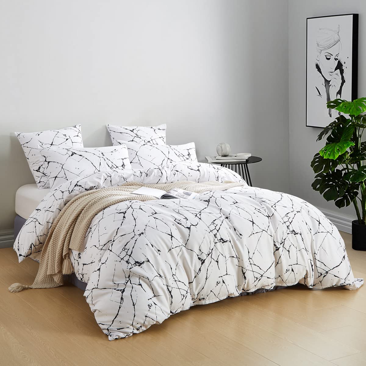Lanqinglv Duvet Cover Set King Size Black and White Marble Geometric Bedding Set Kingsize Reversible Textured Soft Quilt Cover 220x240cm with Zipper Closure and 2 Pillowcases 50x75cm - Image 2