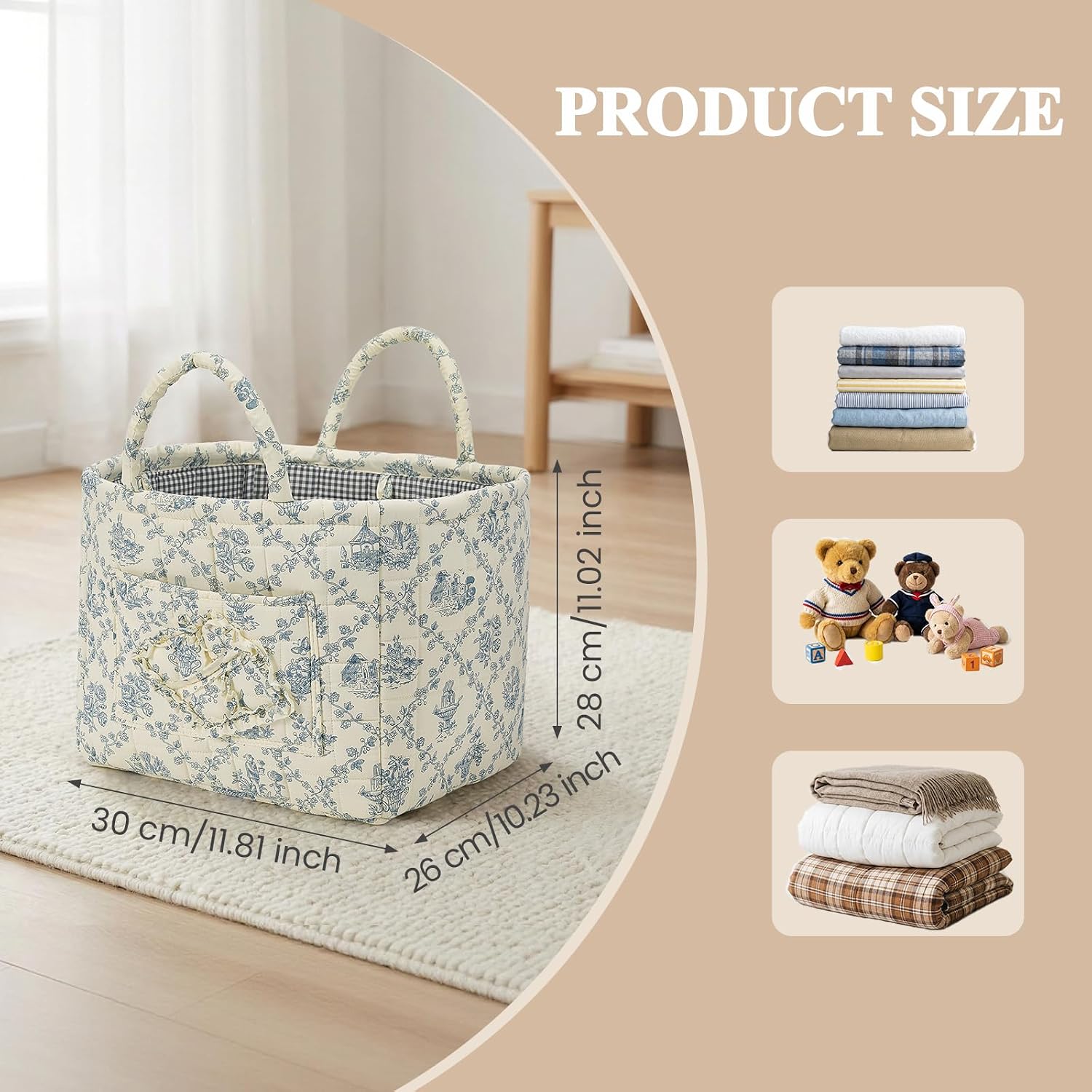 Floral Fabric Storage Basket Car Interior Storage Basket Underwear Sundries Laundry Baskets Supplies Home Organizer Bag (blue 2)