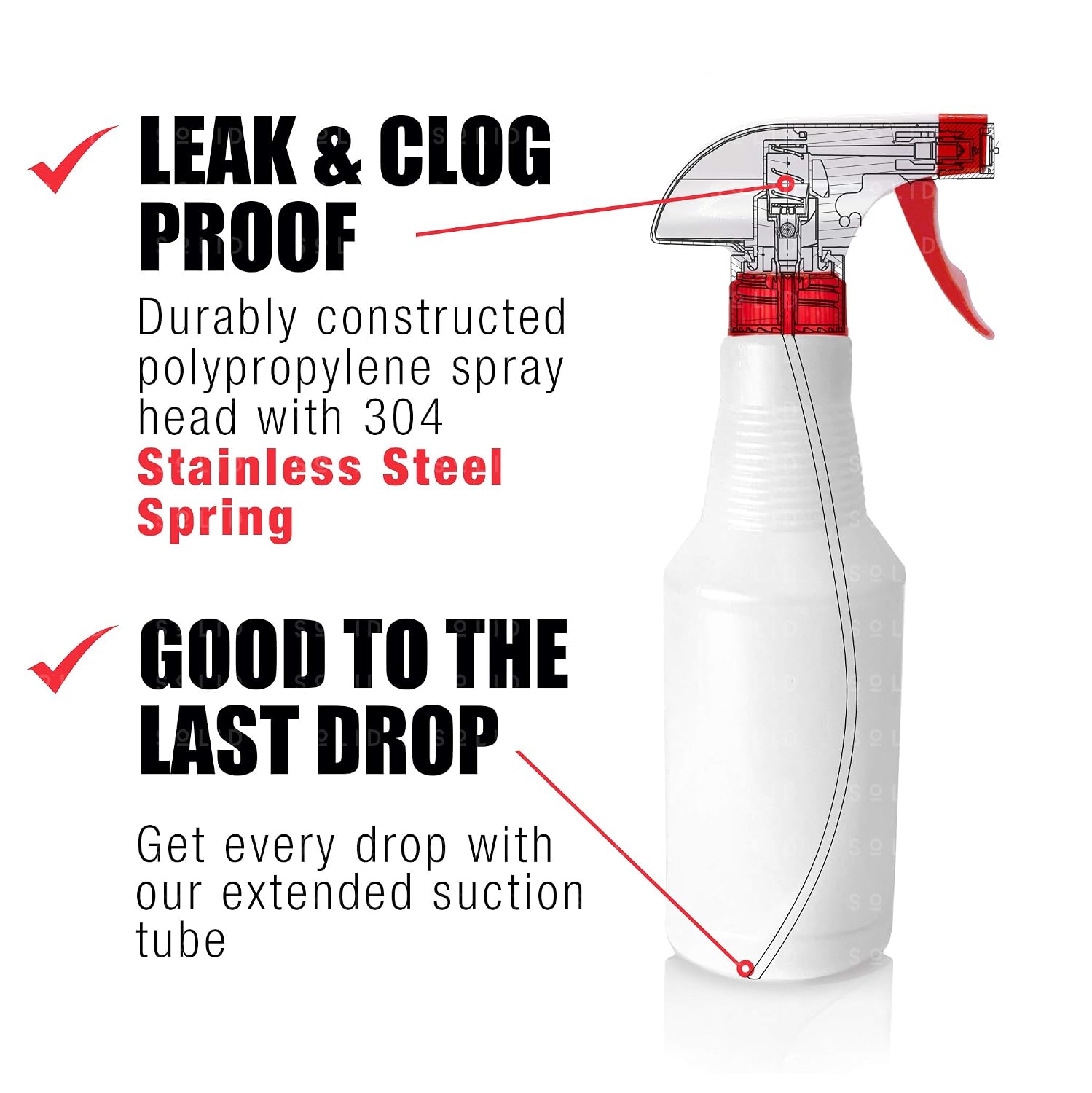 SoLiD Spray Bottle (4 Pack, 16 Oz), Commercial Grade/Industrial/House Hold Use, No Leak or Clog, Adjustable Nozzle, Bleach/Vinegar/BBQ/Rubbing Alcohol Safe, Squirt Spritzer Empty Bottle