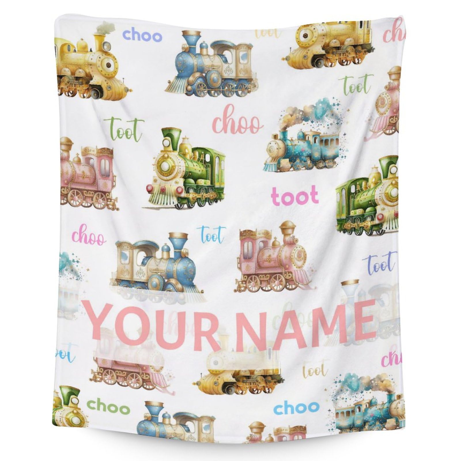 Custom Train Blanket for Boys - 50x60 Inches Throw Size - Soft Fuzzy Warm Throws Gifts - White Cute Throw Blanket for Bed, Couch, Sofa