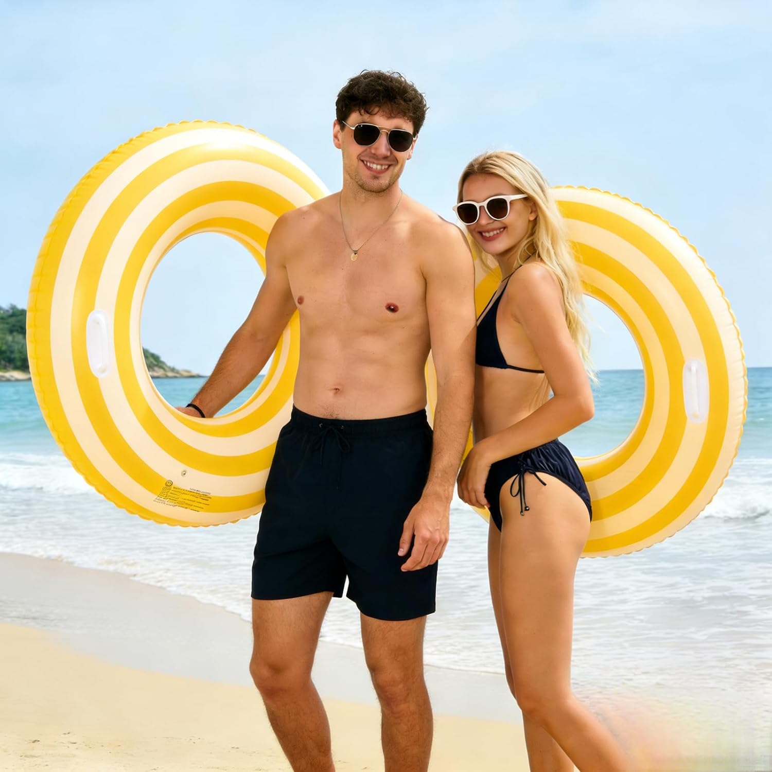 4 PCS Striped Pool Floats for Adults -36 inch Swimming Rings Tubes -Inflatable Pool Float Tube for Adults Pool Floats for The Beach, Party, Vacation