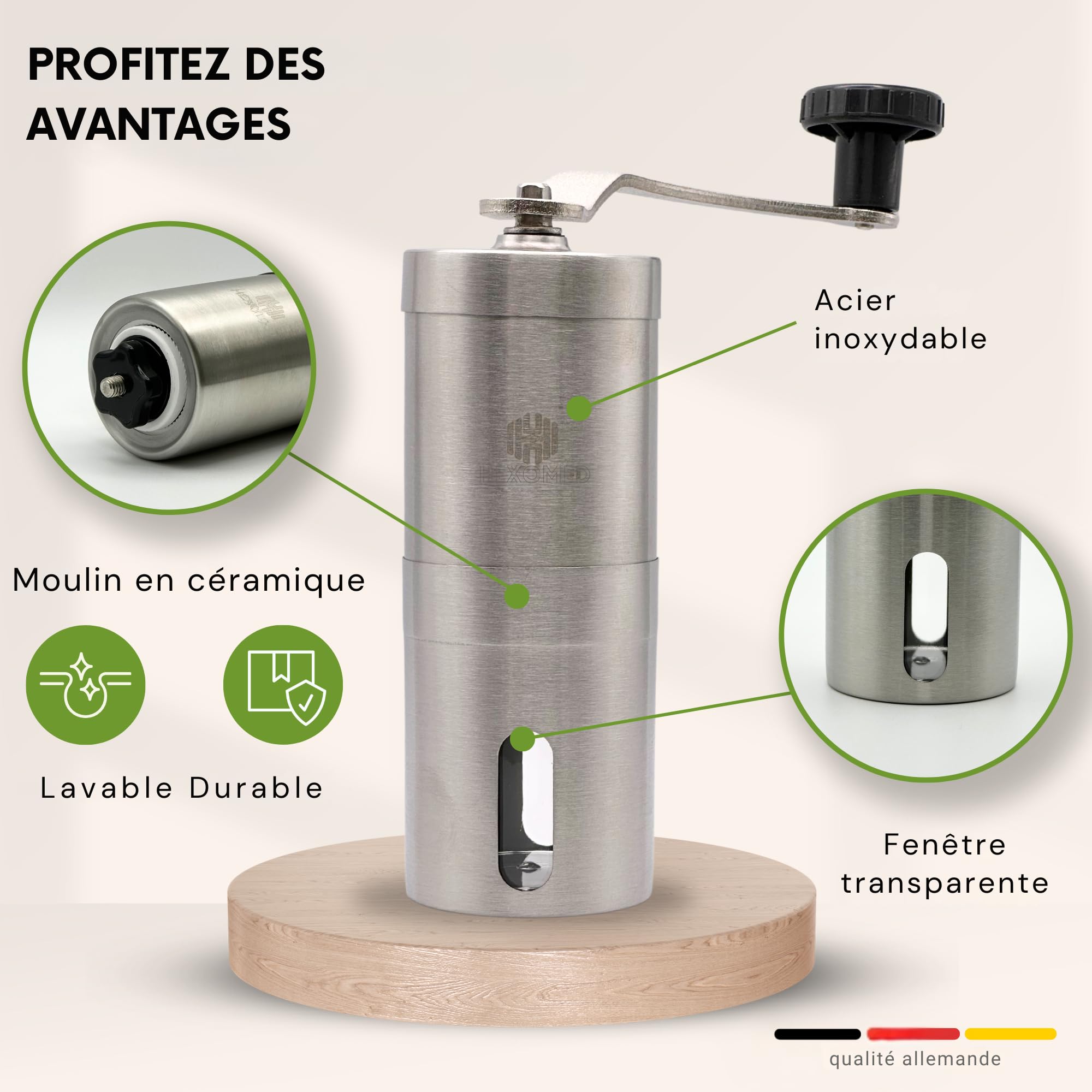 Broyeur pilule HEXOMED en acier inoxydable – Broyeur médicament manuel pour adultes, enfants et animaux domestiques – Mortier médicament