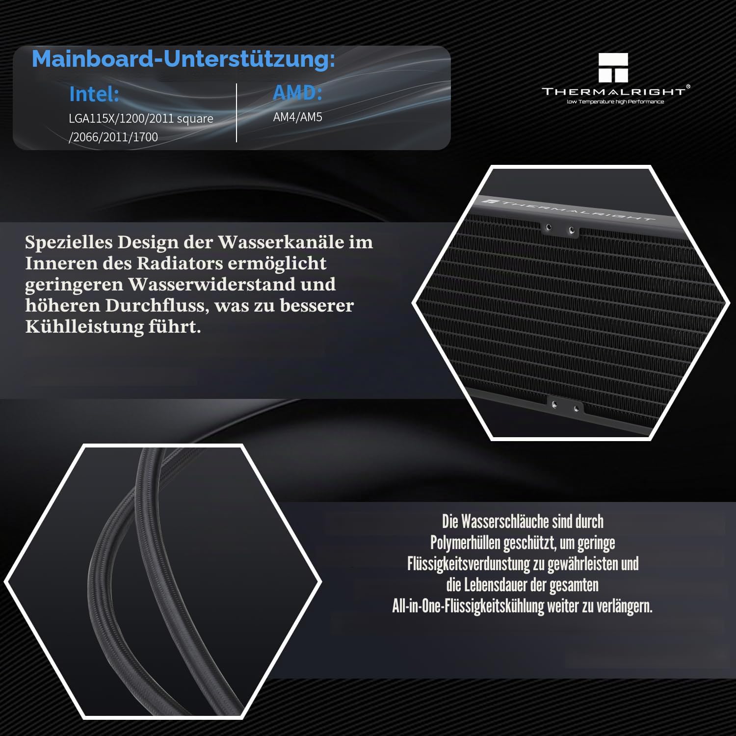 TR Frozen Prism 360 BLACK ARGB CPU-Flüssigkeitskühler mit 120 mm PWM Lüfter, integrierter Kühlkörper für AMD/AM4/AM5, INTEL 1700/1150/1151/1200/2011