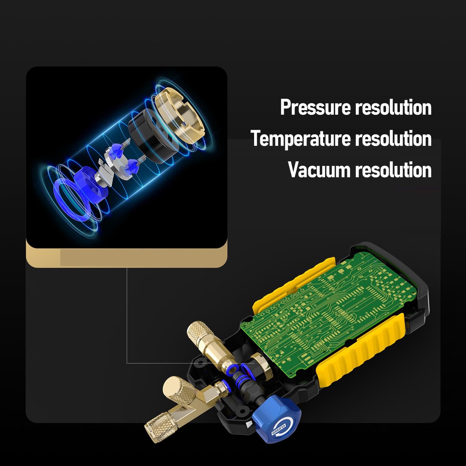 Vacuómetro Digital HVAC con Pantalla Transparente de 2,8 Pulgadas para Mantenimiento Preciso de la Refrigeración y Detección de Fugas - 0-870 Psi