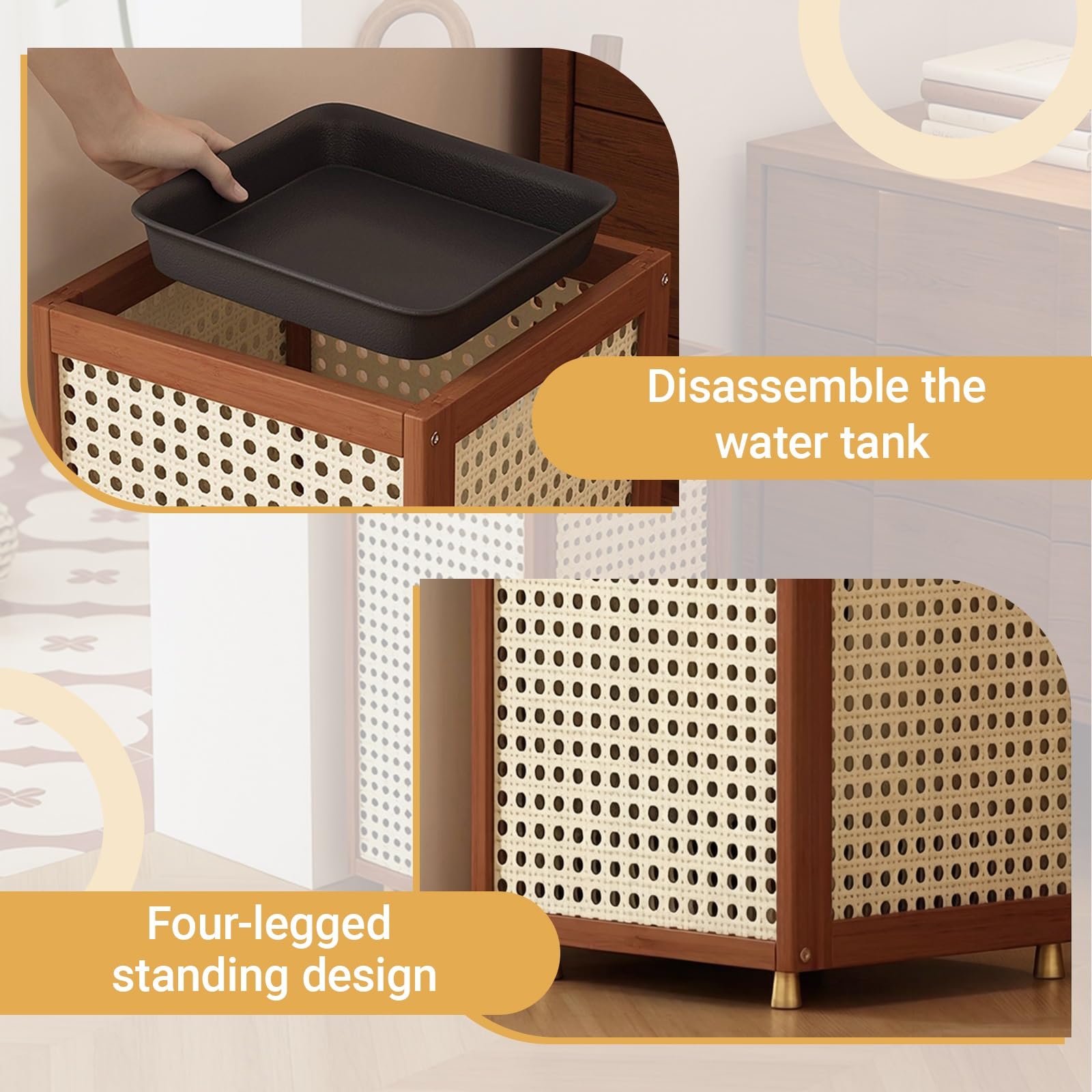 Portaombrelli nero in bambù e rattan con vassoio antigoccia rimovibile, elegante organizer da ingresso per casa o lavoro, design resistente ed elegante, per uso interno ed esterno