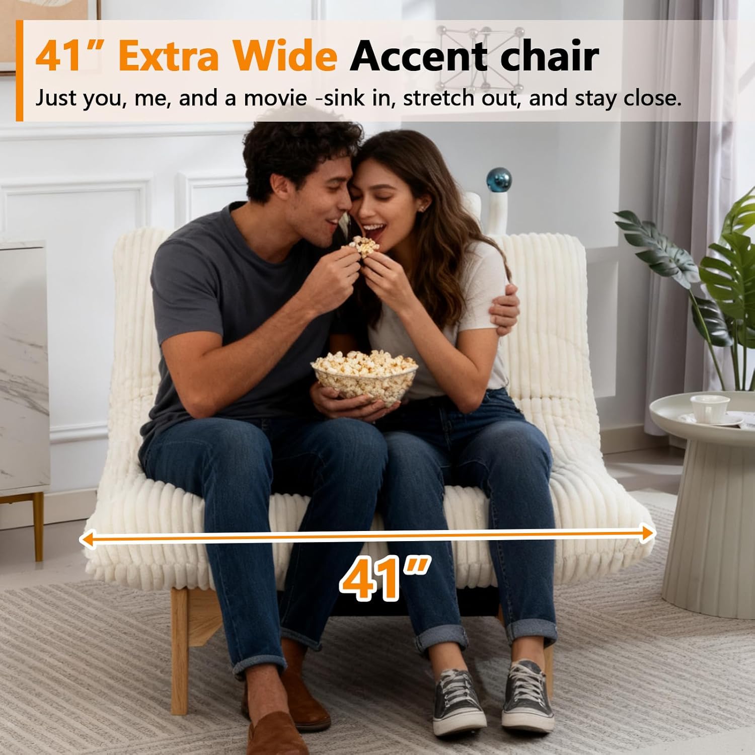 Oversized Cloud Lounge Accent Chair, Comfy Reading Chair for Adults | Living Room Bedroom, Big|Corduroy | 44 Inch | Giant | Wood Frame (White)