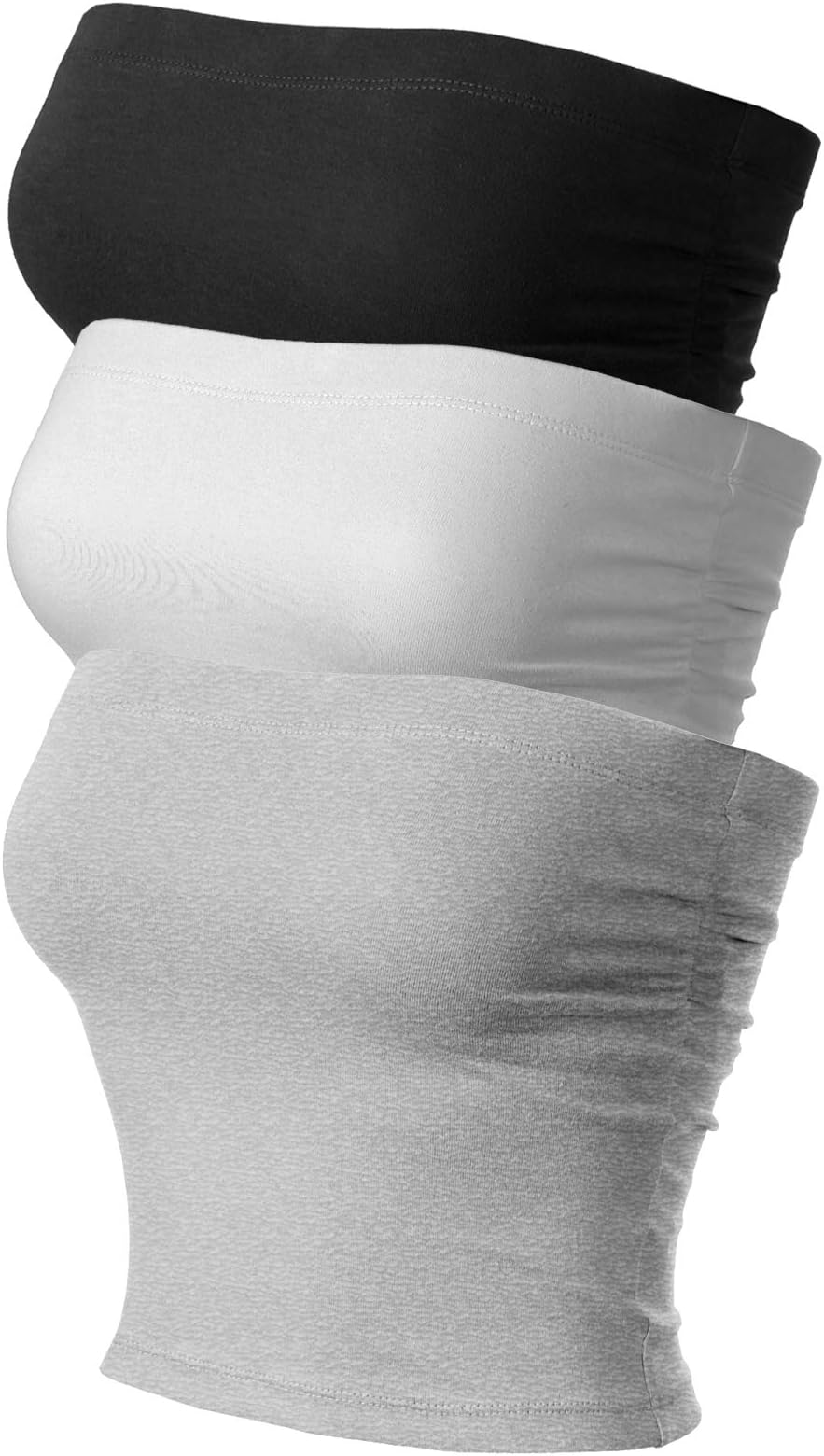 MixMatchy Women's 3 Pack Tube Tops Ruched Side Double Layered Tube Top with Cotton Shelf Bra