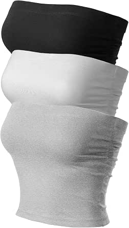 MixMatchy Women's 3 Pack Tube Top with Built-in Bra, Strapless, Ruched Bandeau