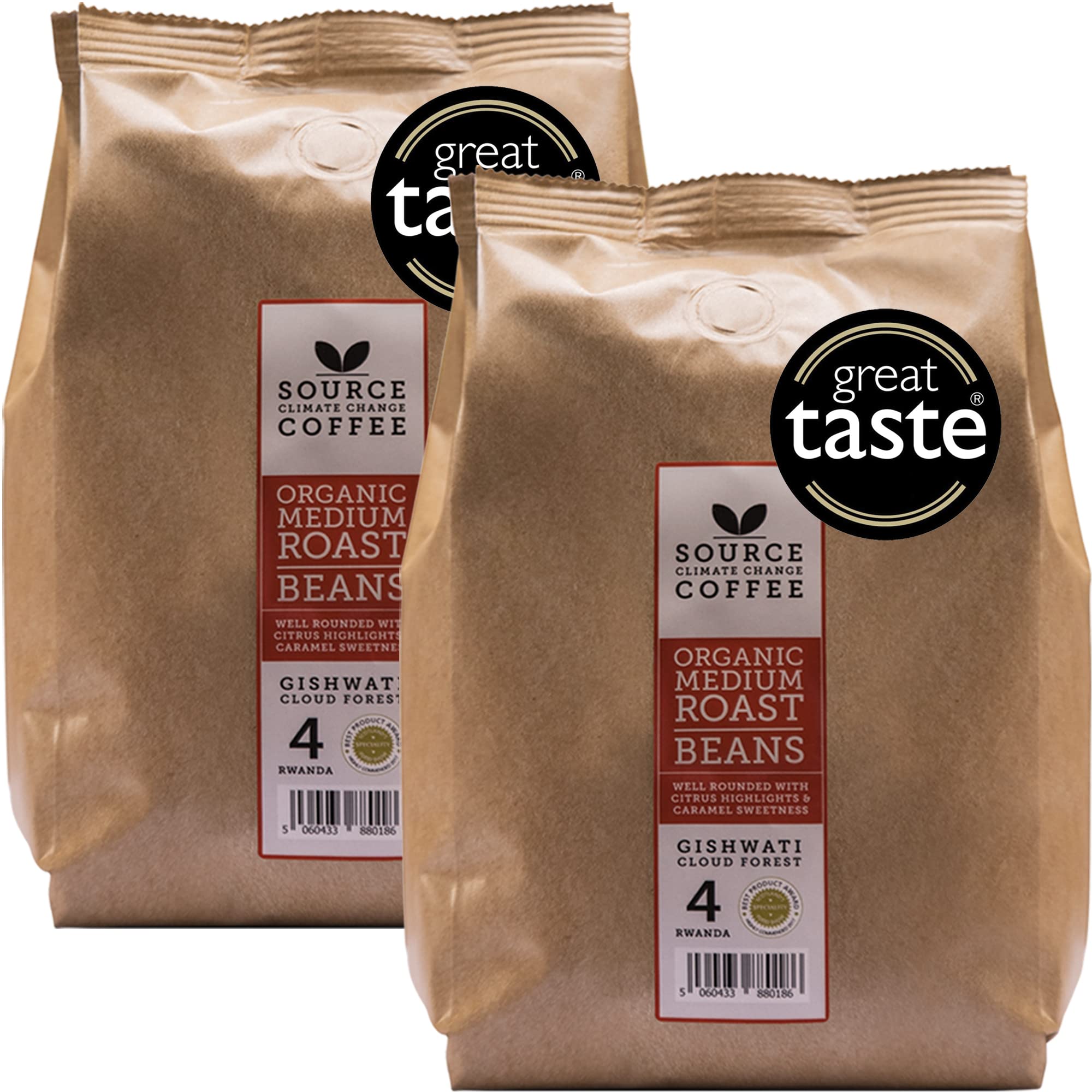 Whole Coffee Beans - Organic, Award Winning Dark Roast by Source Climate Change - Single Origin, Traceable & Freshly Roasted - Well Rounded With Citrus Highlights & Caramel Sweetness, 1Kg Rwanda
