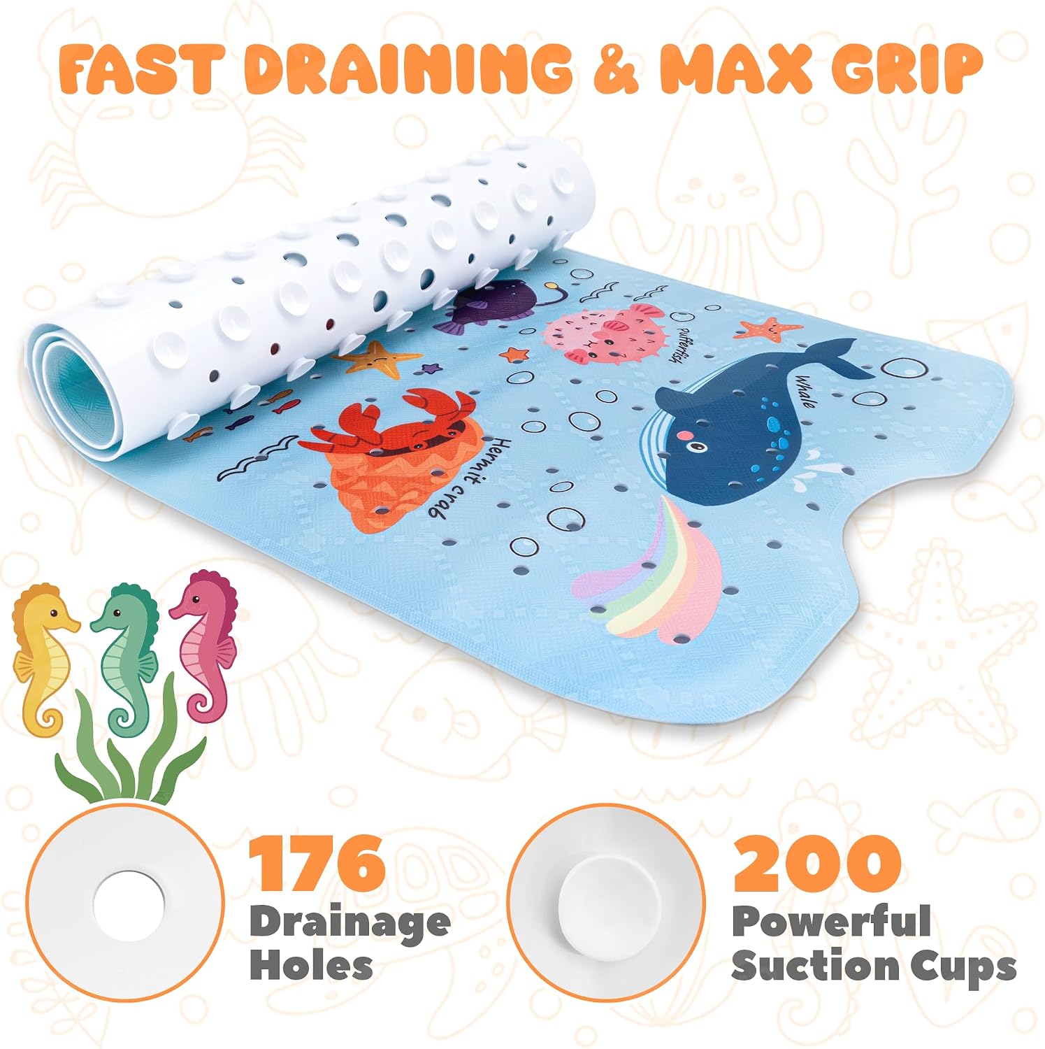 Baby Bath Mat for Kids Toddler 40" x 16" Soft PVC Kids Bathtub Mat