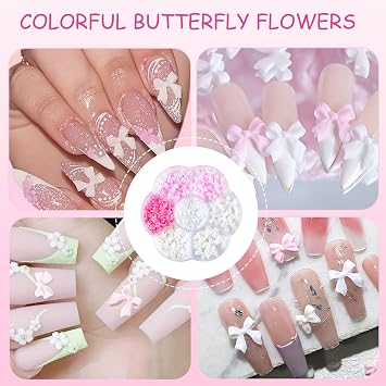 MUNSKT 2-Pack 3D Cute & Punk Nail Charms Set, Pink White Bowknots + Chrome Hearts Crosses, DIY Nail Art, 3D Gems, Gothic Punk, Pearls, Jewelry Accessories, for DIY, Decorations