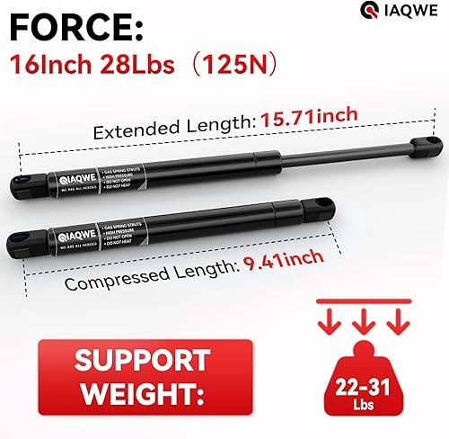 Miniatura 2 de C16-08941 - Muelles de amortiguadores de gas de 16 pulgadas, 28 libras125N, soporte de elevación de 15.7 pulgadas para Snugtop are Leer, camión,