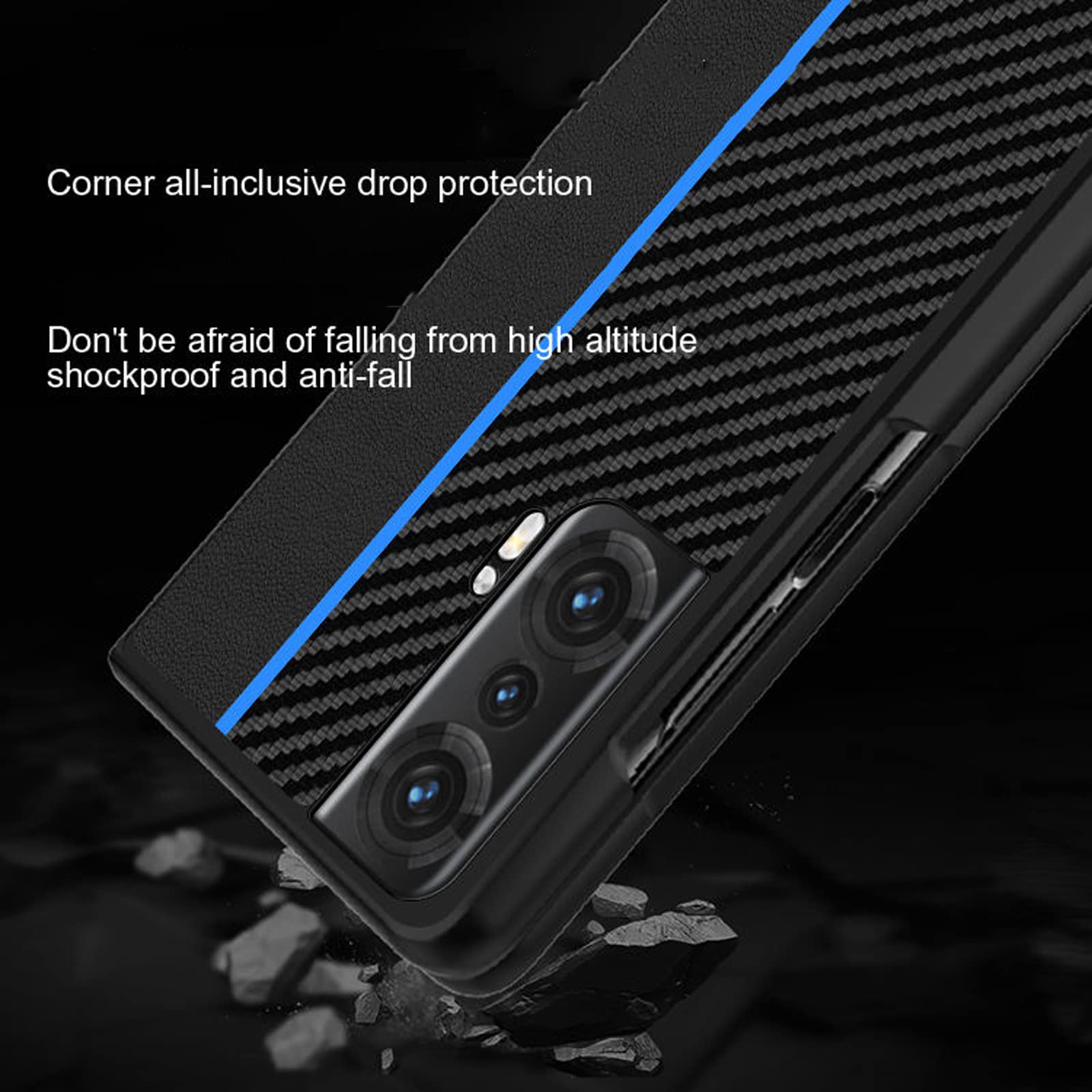 EKSED Custodia per Honor Magic V/VS, Cover antiurto in fibra di carbonio Texture in pelle PU Custodia protettiva pieghevole resistente per Honor Magic V/VS 2022