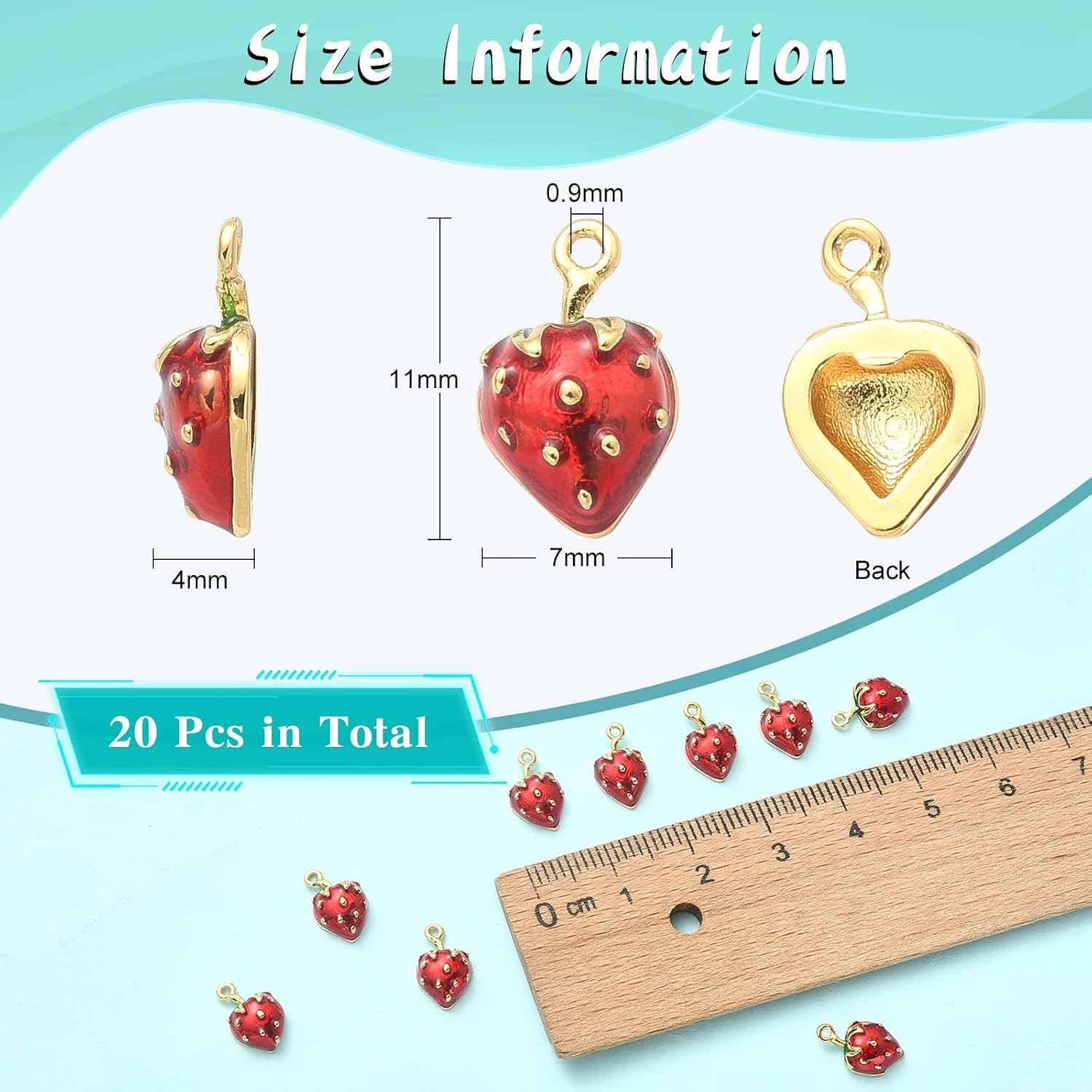 LiQunSweet 20 Pcs Enamel Red Strawberry Charms Long-Lasting Plated Real 18K Gold Plated Heart Shape Fruit Charm for Jewelry Making