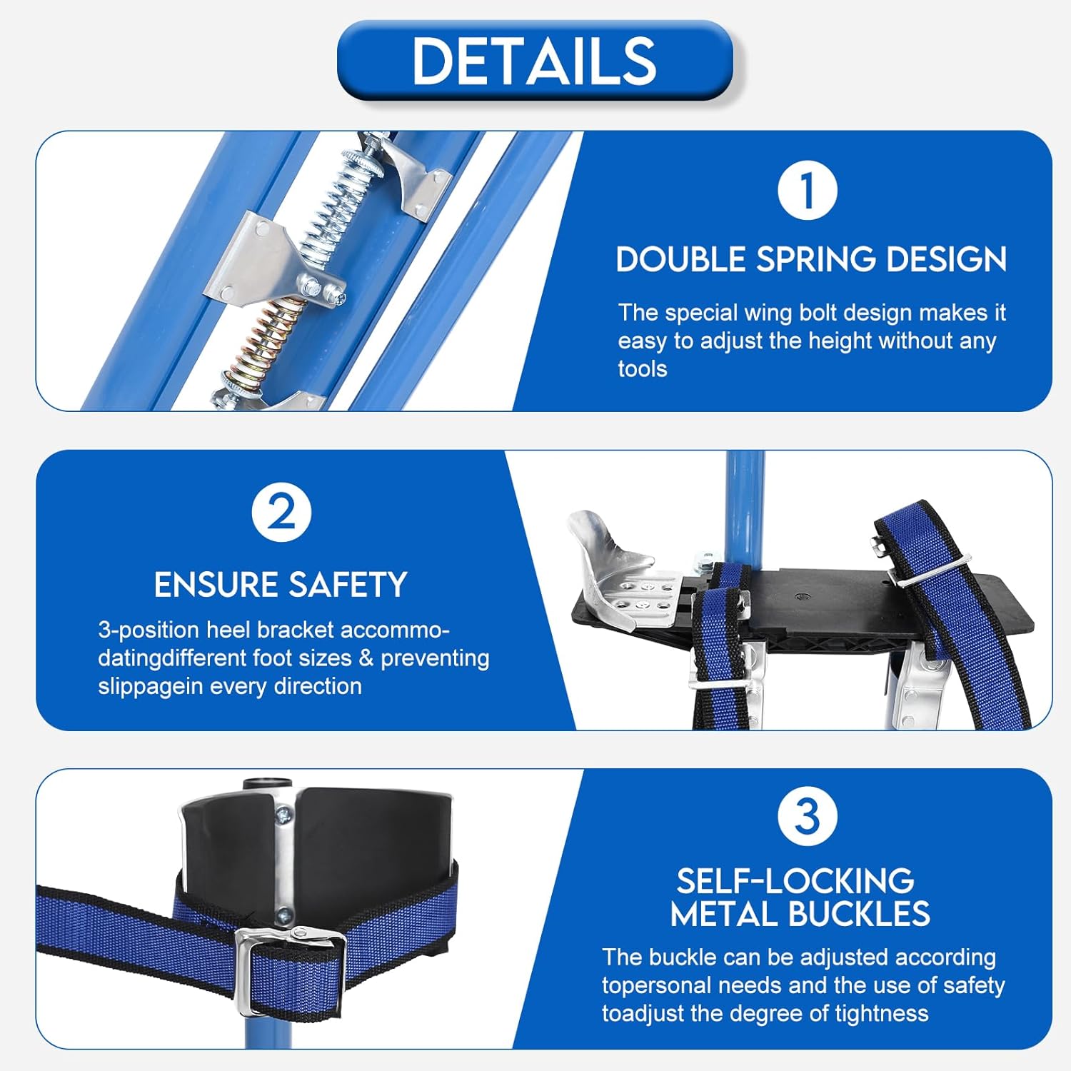 24 inch -40 inch Professional Grade Adjustable Drywall Stilts Taping Paint Stilt Aluminum Tool Stilt for Painter Taping Blue