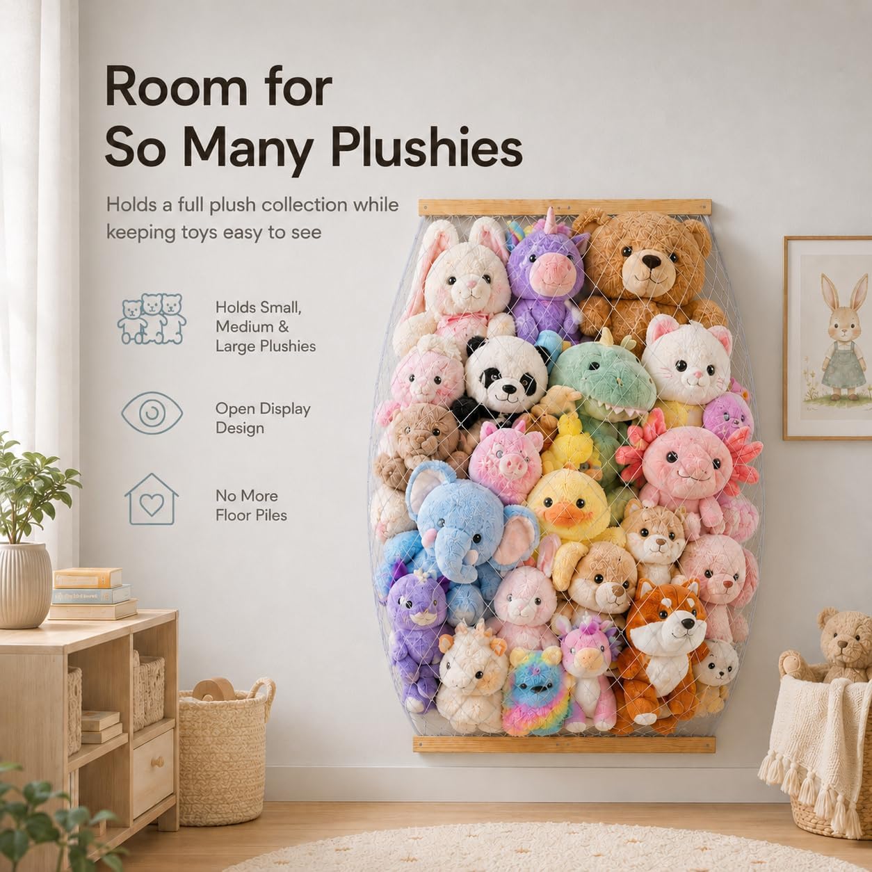 Stuffed Animal Storage Holder, Elastic Stuffed Animal Net,Door/Wall Mount Length Adjustable Hanging Stuffed Animal Organizer, Plushie Net for Nursery Play Room-Origin Boards Patent