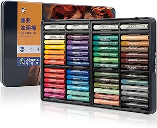Marie's 48 Colors Oil Pastels with 4 Bonus White Pencils in Tin Box,Vibrant Colors for Smooth Blending & Layering, Oil Pas...