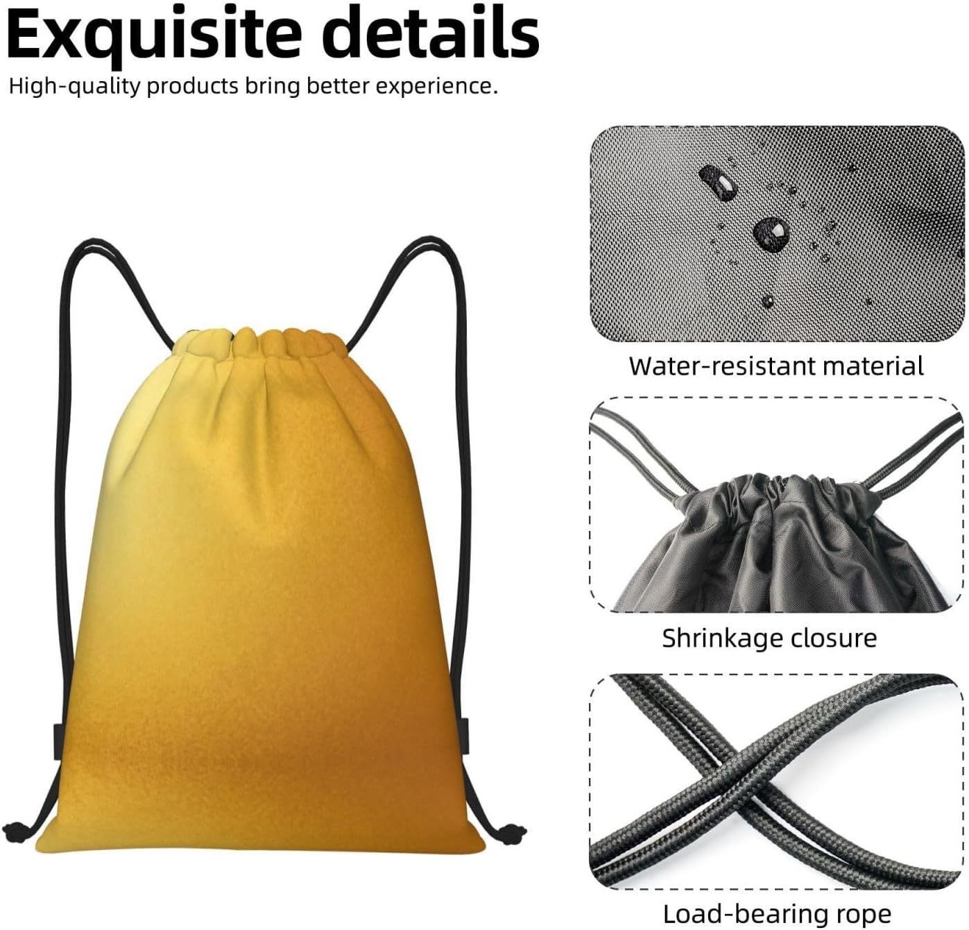 Golden Print Lightweight Drawstring Backpack Stylish Gym Bag and Beach Bag for Travel and Fitness