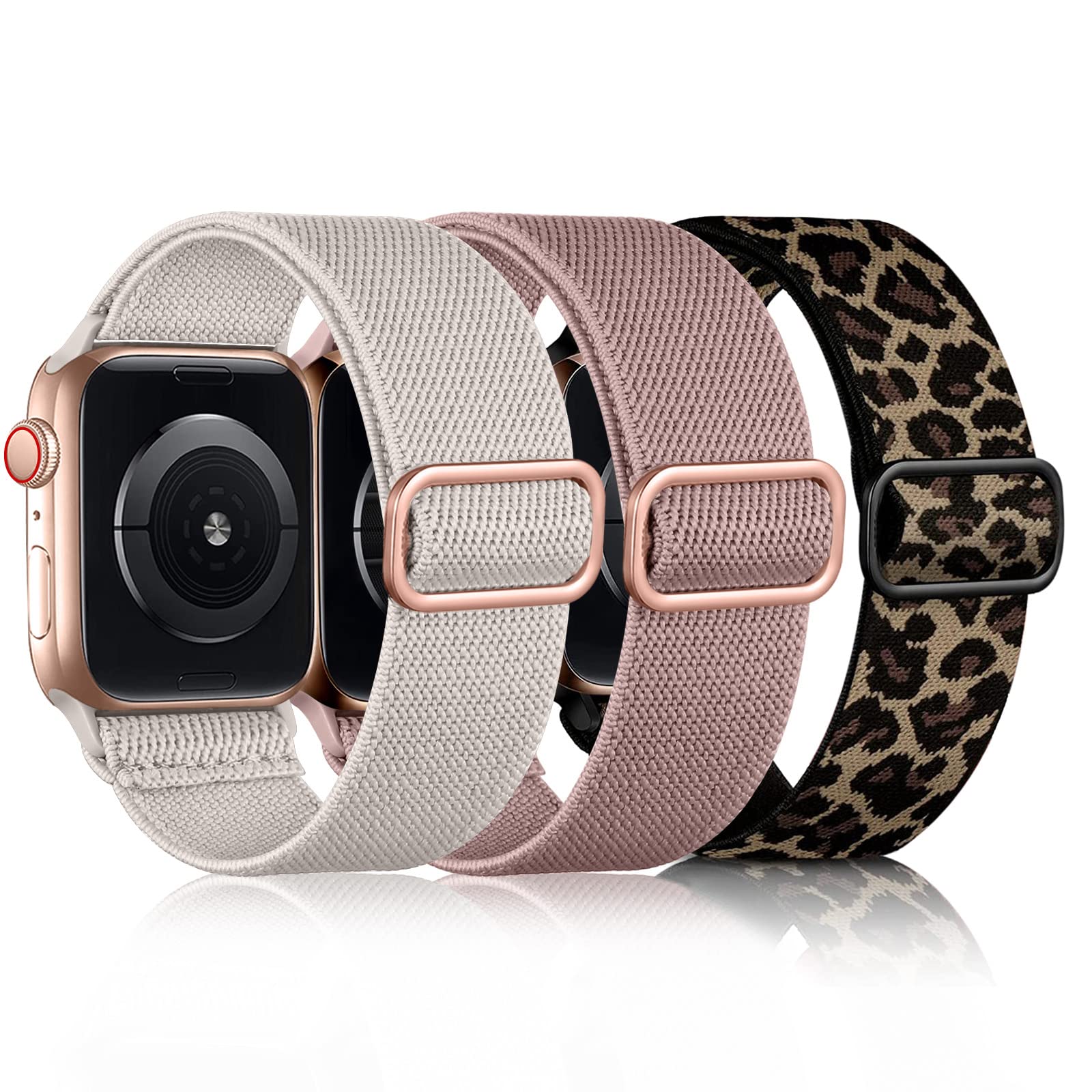 DaQin 3 Pack Stretchy Solo Loop Compatible with Apple Watch Bands for Women 49mm 46mm 45mm 44mm 42mm, Nylon Braided Elastic Strap for iWatch Band