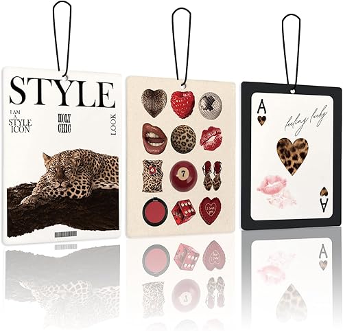 Miniatura 14 de Ambientador retro con estampado de leopardo y lavanda para coche 3 piezas, ambientador de aire para coches con diseño de bola de la suerte de tacón