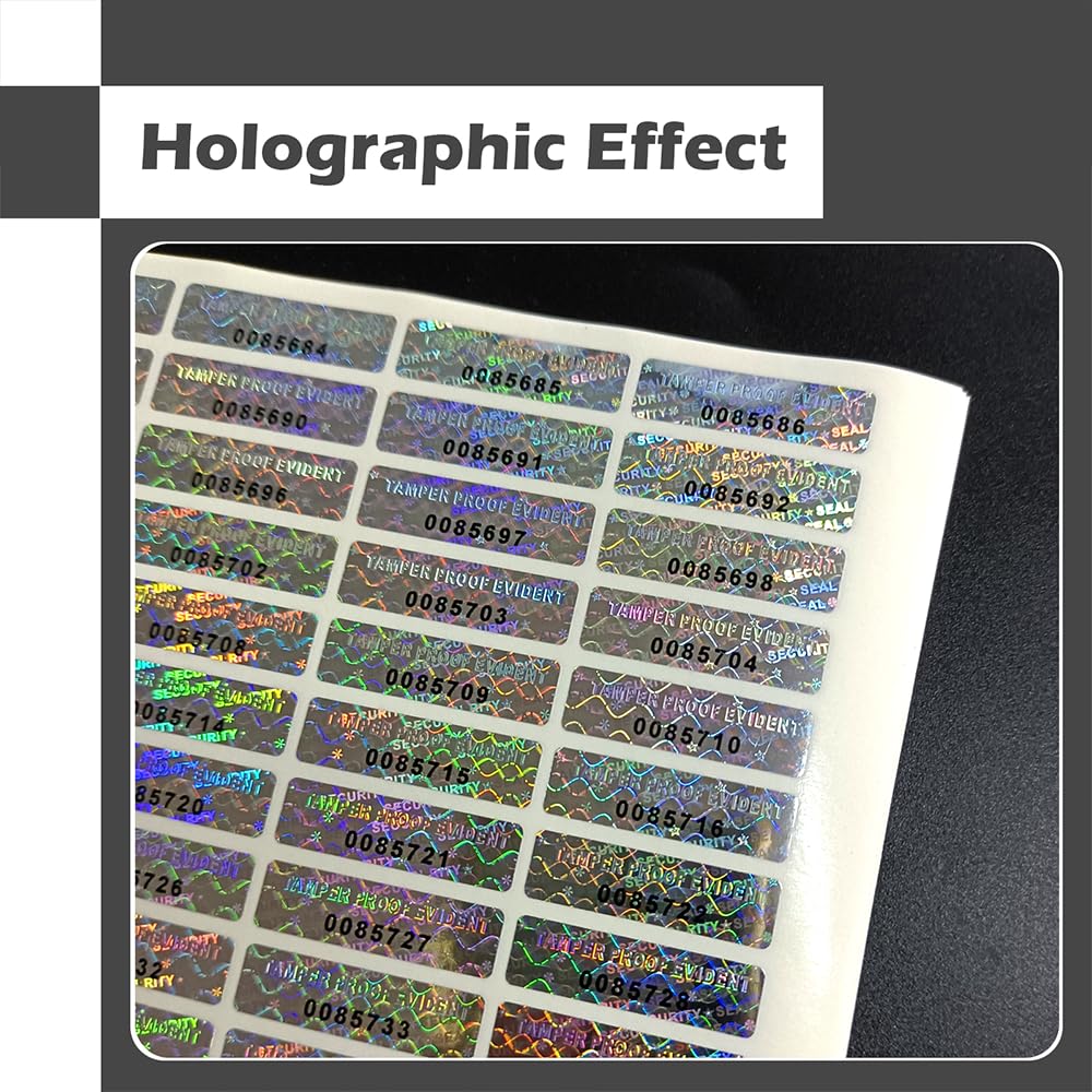 200 sztuk pieczęci bezpieczeństwa, etykiety hologramowe z numerem seryjnym, znaki 3D, samoprzylepne znaczki pocztowe, 25 x 7,5 mm (srebrne)