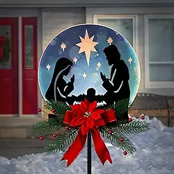 VV-Ladybug Decoração de estaca solar de jardim de Natal Jesus para ambientes externos, à prova d'água, iluminada por LED, decoração religiosa de Natal para pátios, pátios, gramados, decoração de Natal