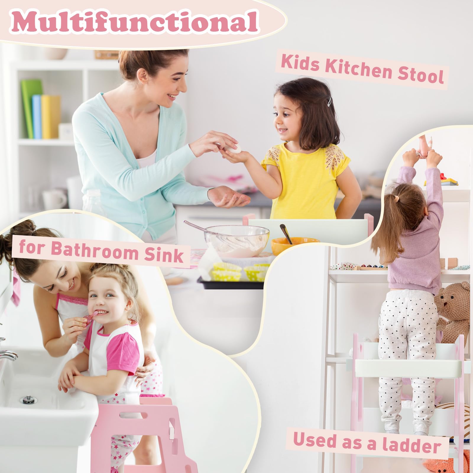 Torre Montessori Per Bambini - Grigio, Regolabile 3 Altezze, Rete Di Sicurezza, Legno Di Pino - Foto 9