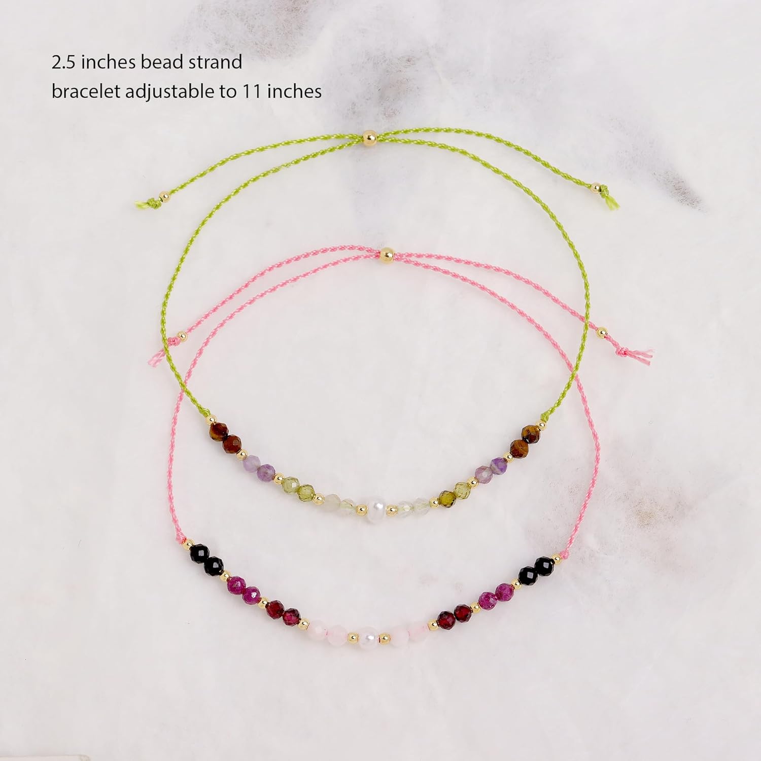 Colorful Gemstone Beads Bracelets Set for Women, 2Pcs Boho Handmade Adjustable Stackable Strand Outfit Accessories Jewelry Gift. - Image 3