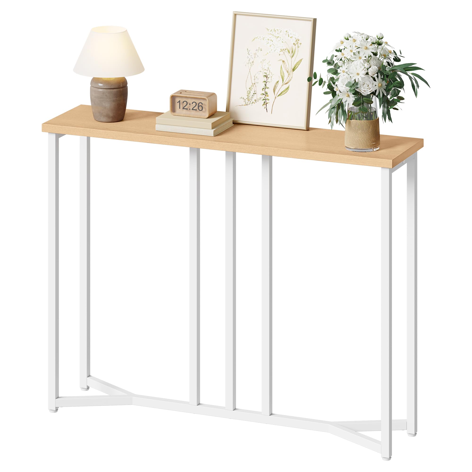 YITAHOME Tavolo Consolle, 80cm Consolle Ingresso, Piccolo Tavolo per Decorazioni, Tavolino Da Divano, Console, Corridoio, Soggiorno, Assemblaggio Semplice, Stile Bianco e Legno