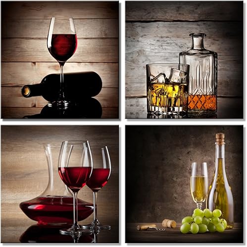 Wieco Art - Cuadros modernos de copas de vino de alta definición y enmarcados diseño contemporáneo giclée decoración para la sala