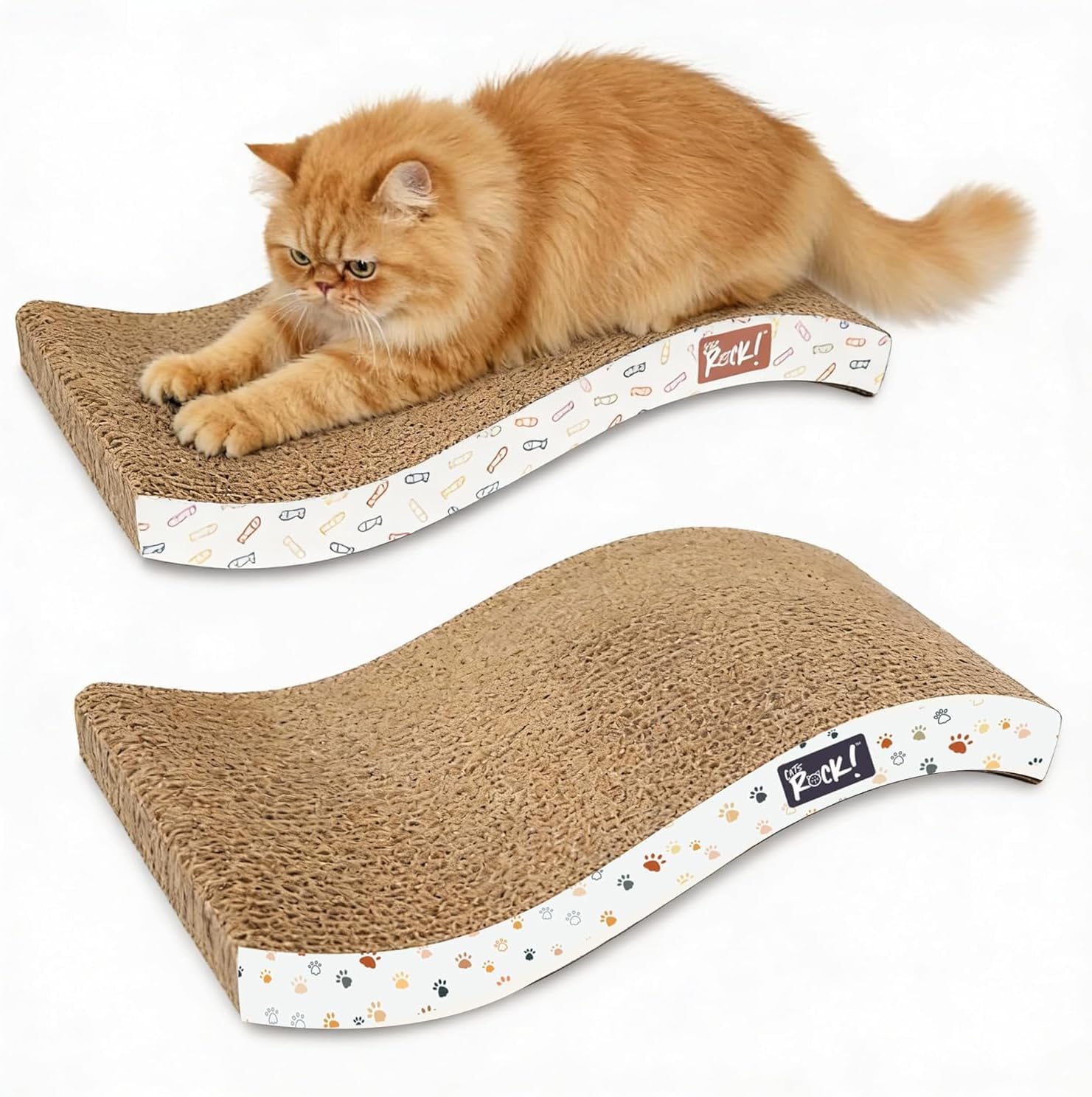 Cats Rock Scratching Board for Indoor Cats, Corrugated Cardboard Cat Scratcher with Catnip, Double-Sided Scratch Pad, Wave Scratcher Colorful Leopard Design (Pack of 2)