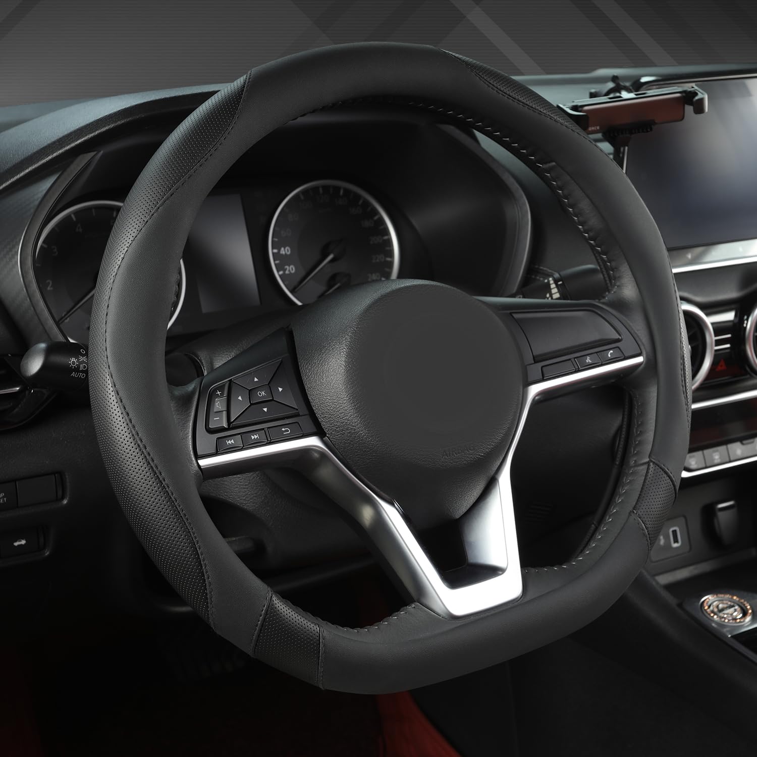 GIANT PANDA Coprivolante per Nissan, a forma di D, per Qashqai,Juke​,X-Trail,Leaf​(nero, misura standard)