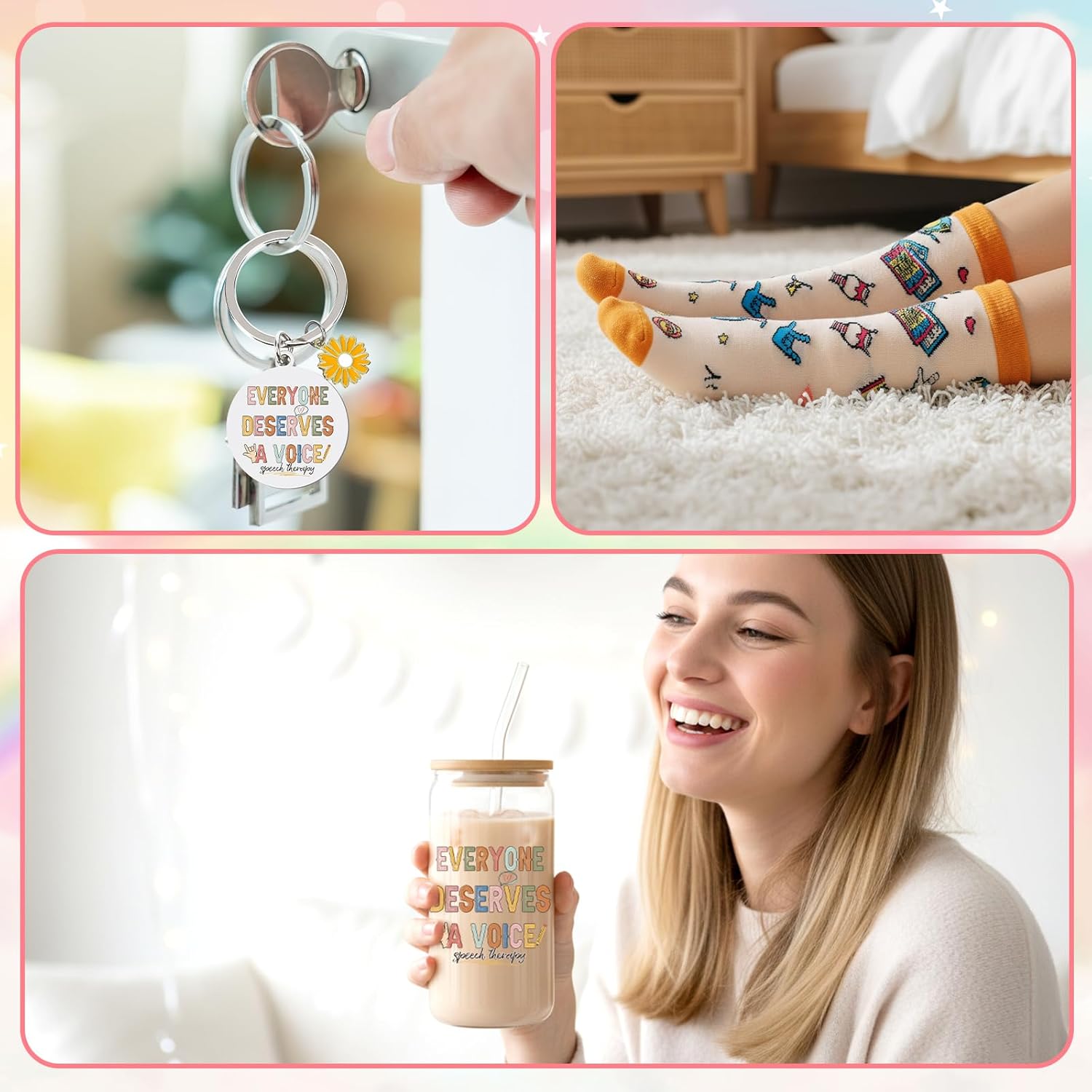 Speech Language Pathologist Gift - SLP Appreciation Gift for Women, Tumbler, Socks, Keychain, Everyone Deserves a Voice Theme for SLPs, Therapists on SLP Month, Graduation, Thank You, Christmas - Image 5