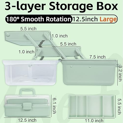 Miniatura 2 de Organizadores de manualidades multiusos de 3 capas de 12.5 pulgadas y almacenamiento con divisores ajustables, caja de aparejos portátil, estuche