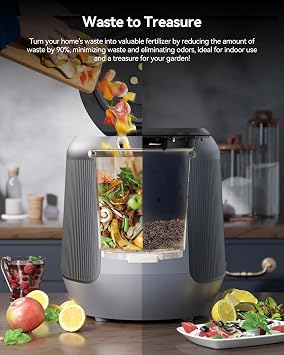 Electric Kitchen Composter 4.2L Large Capacity Food Waste Composter, Odor-Free & Quiet Countertop Compost Bin for Home, Indoor Food Cycler with Replaceable Charcoal Filtration