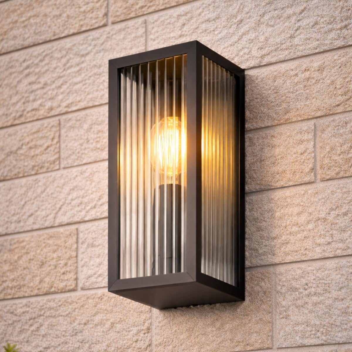 CGC Lighting Outdoor Outside Wall Light Mains Power Security Porch Garden Decorative Lamp Fixture Bevelled Glass Coach Lantern (Black Large)