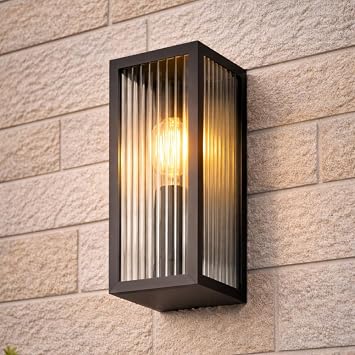 CGC Lighting Outdoor Outside Wall Light Mains Power Security Porch Garden Decorative Lamp Fixture Bevelled Glass Coach Lantern Black Large