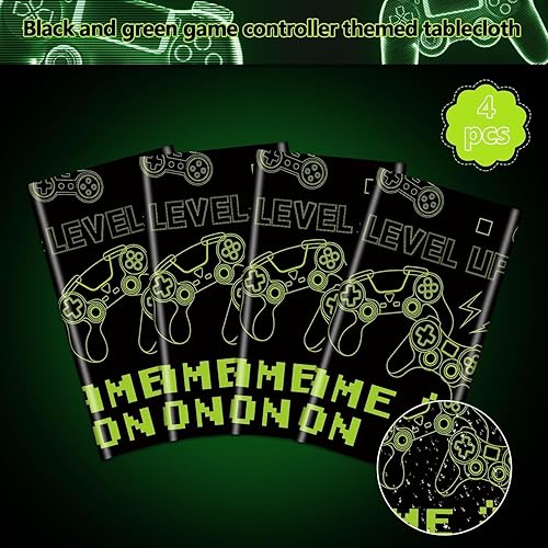 Miniatura 3 de PTECDROTS 4 manteles de juego, fundas de mesa de fiesta de videojuegos, color verde, decoración de mesa rectangular para niños, suministros de