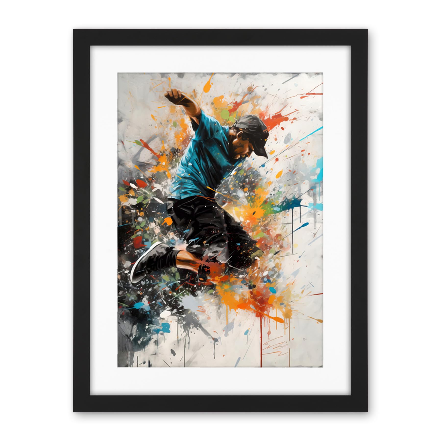 Artery8 Parkour Jump Urban Sport Paint Splat Action Shot Artwork Framed Wall Art Print 18X24 Inch
