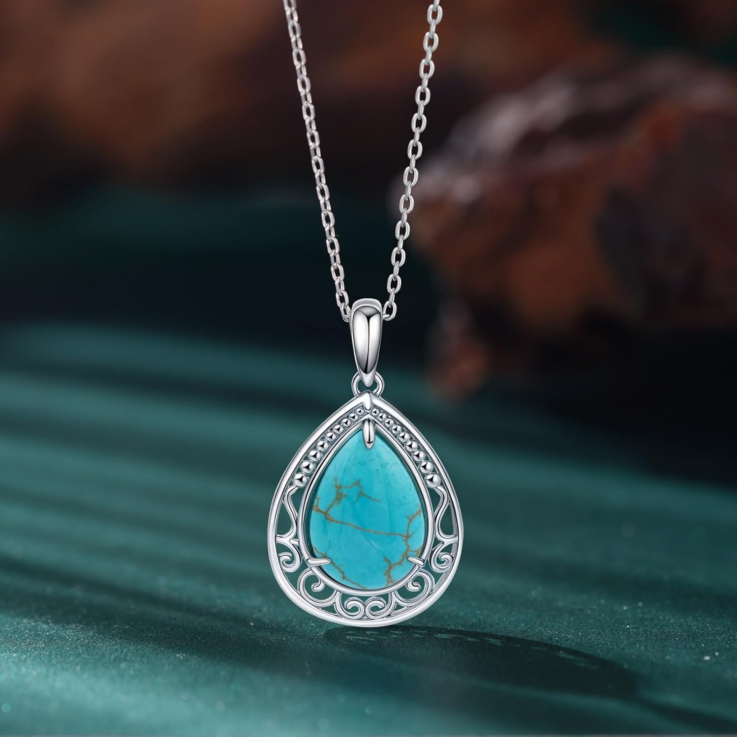 925 Sterling Silver Real Turquoise Necklace - Genuine Turquoise Pendant Silver Turquoise Jewelry for Women - Natural Stone Necklace - Image 2